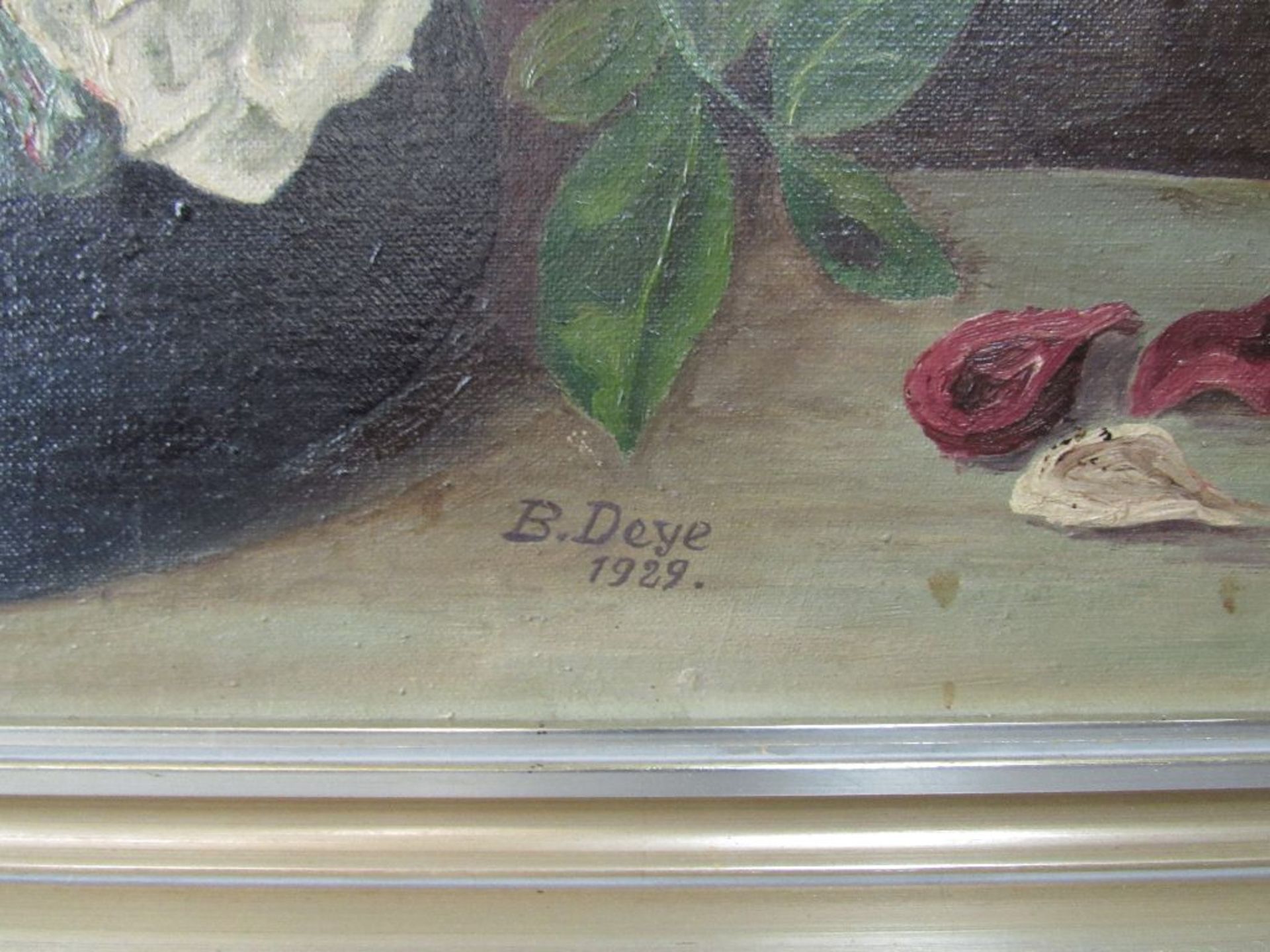 Ölgemälde Öl auf Leinwand Rosenstillleben signiert B. Deye 1929 90x67cm - Bild 2 aus 4