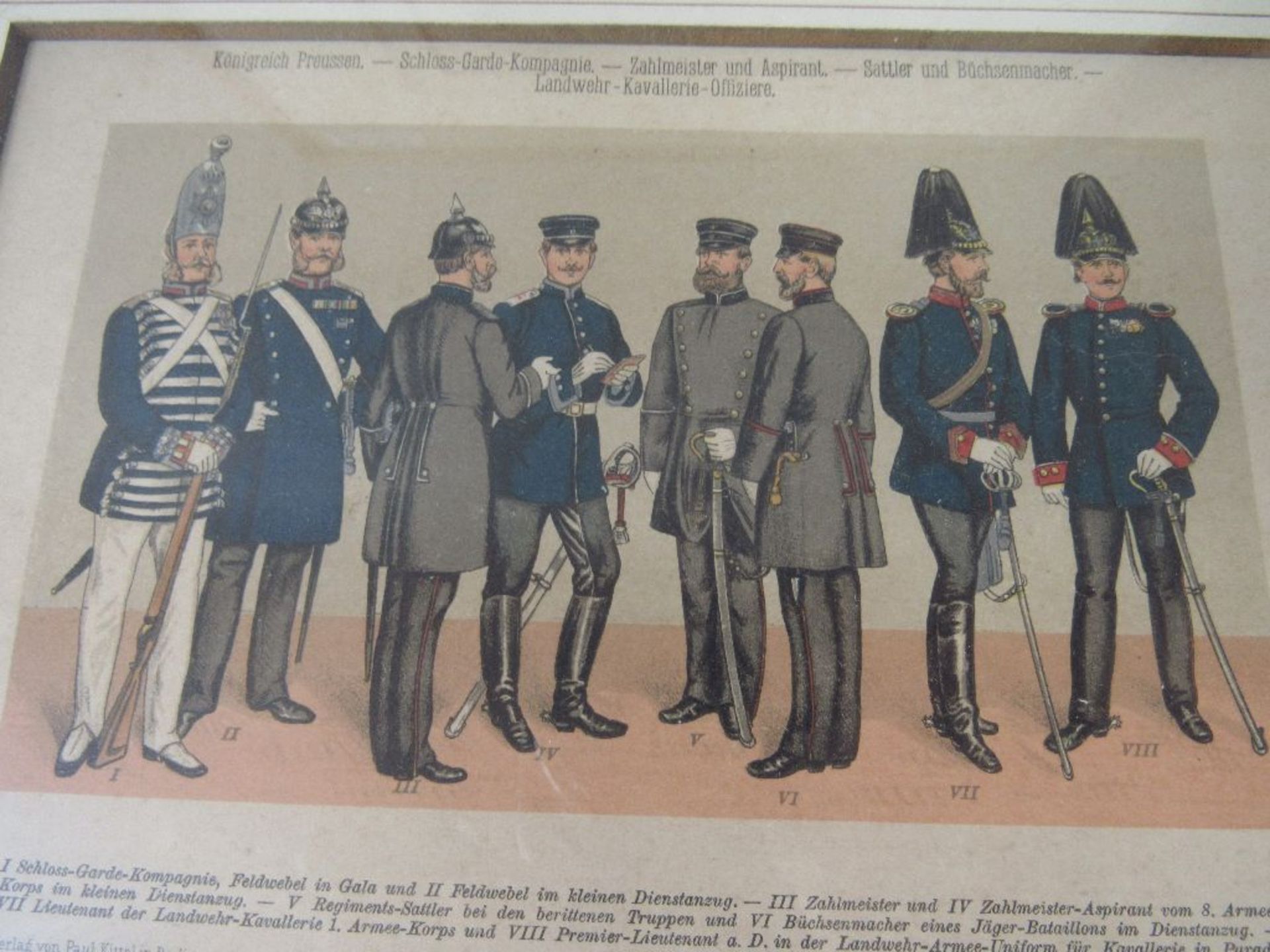 5 militärische colorierte Grafiken Preussen in schöner Blattgoldleiste mit Passepartout - Image 5 of 6