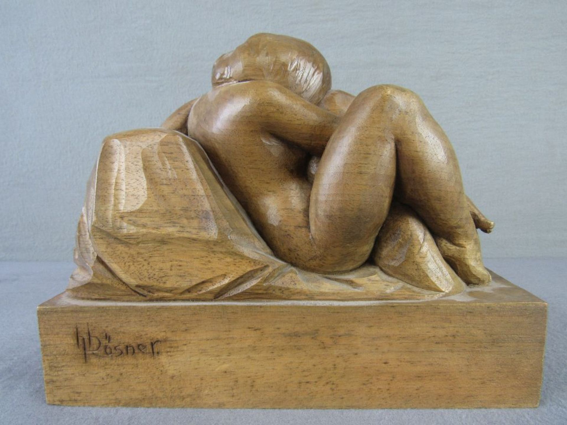 Skulptur Aktszene Dame mit Schwan im Liebesakt signiert Rösner Hartholz ca.26x20cm - Image 5 of 7