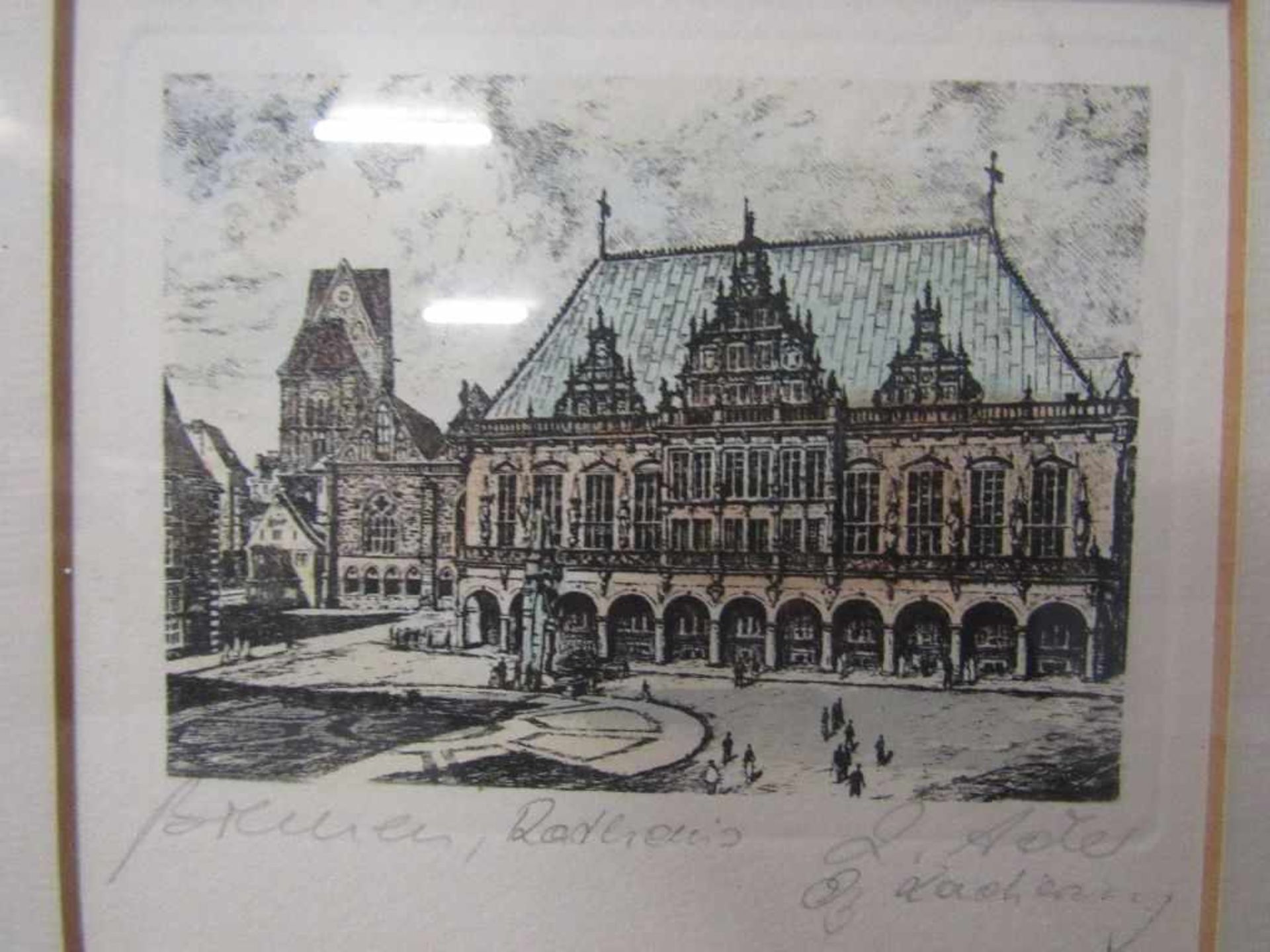 zwei colorierte Grafiken Bremer Rathaus originale Bleistiftsignatur des Künstlers in schöner - Image 2 of 6