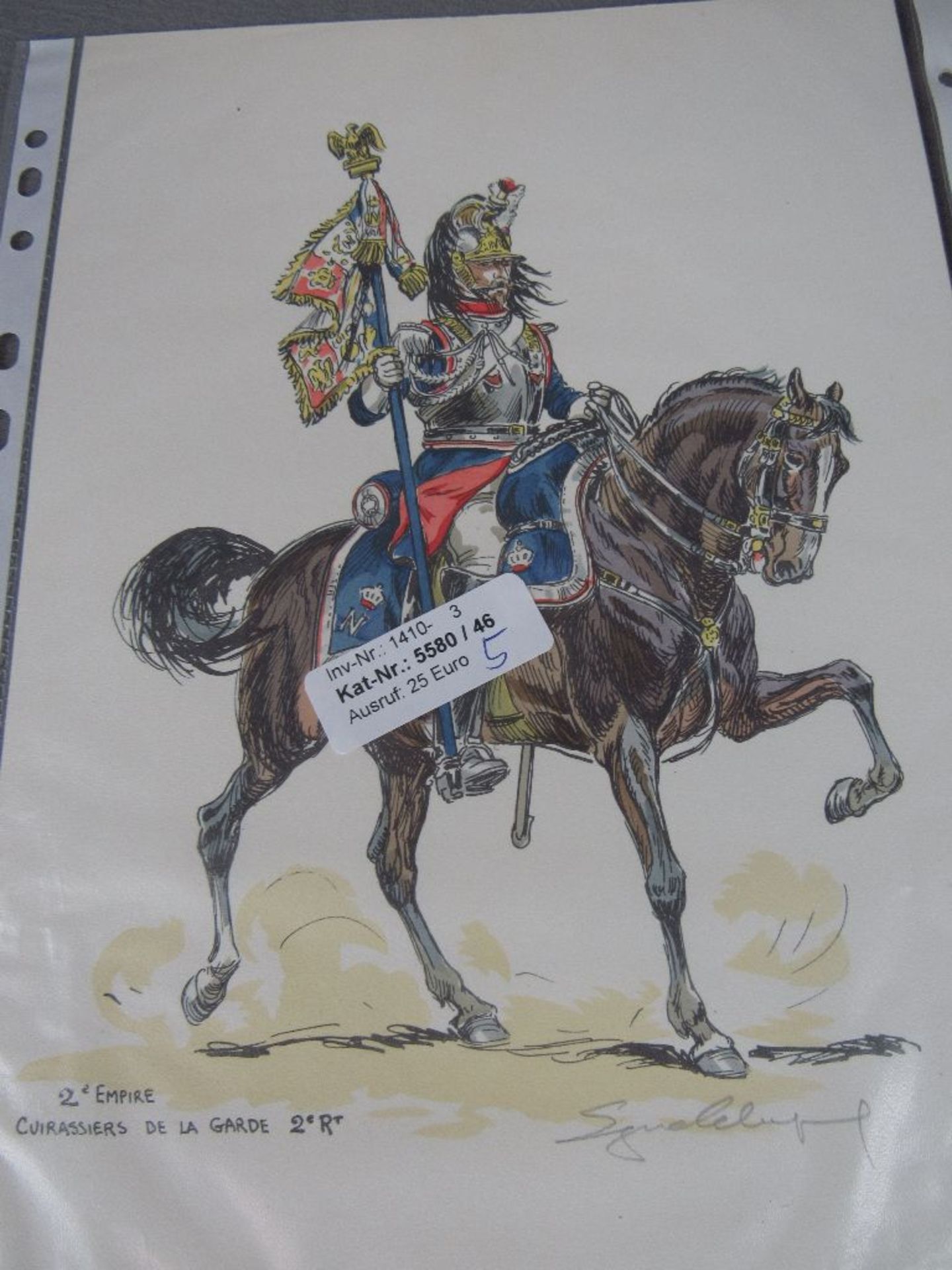 Colorierte Grafiken 5 Stück militärisch historische Darstellung mit original Bleistiftsignatur des - Image 5 of 7