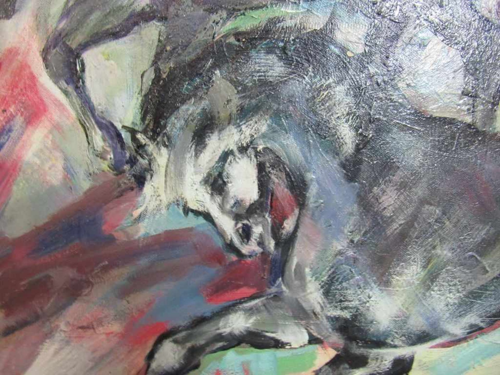 Ölgemälde Öl auf Leinwand Wildpferde ca. 112x92cm signiert Ahrend Wolf beschädigt - Image 5 of 8