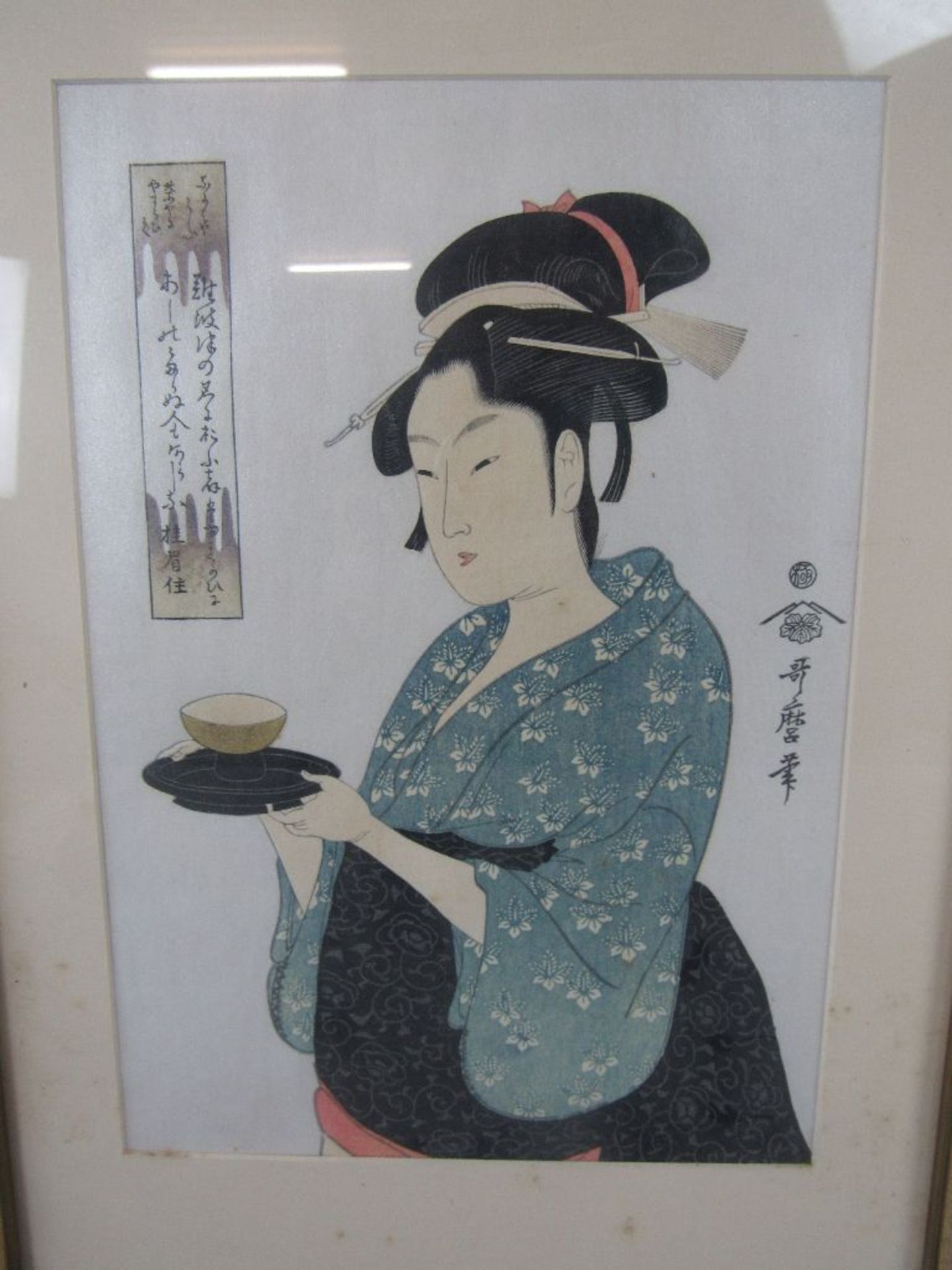 Zwei asiatische Gemälde Zeichnungen coloriert signiert gerahmt 40x29cm - Bild 2 aus 3