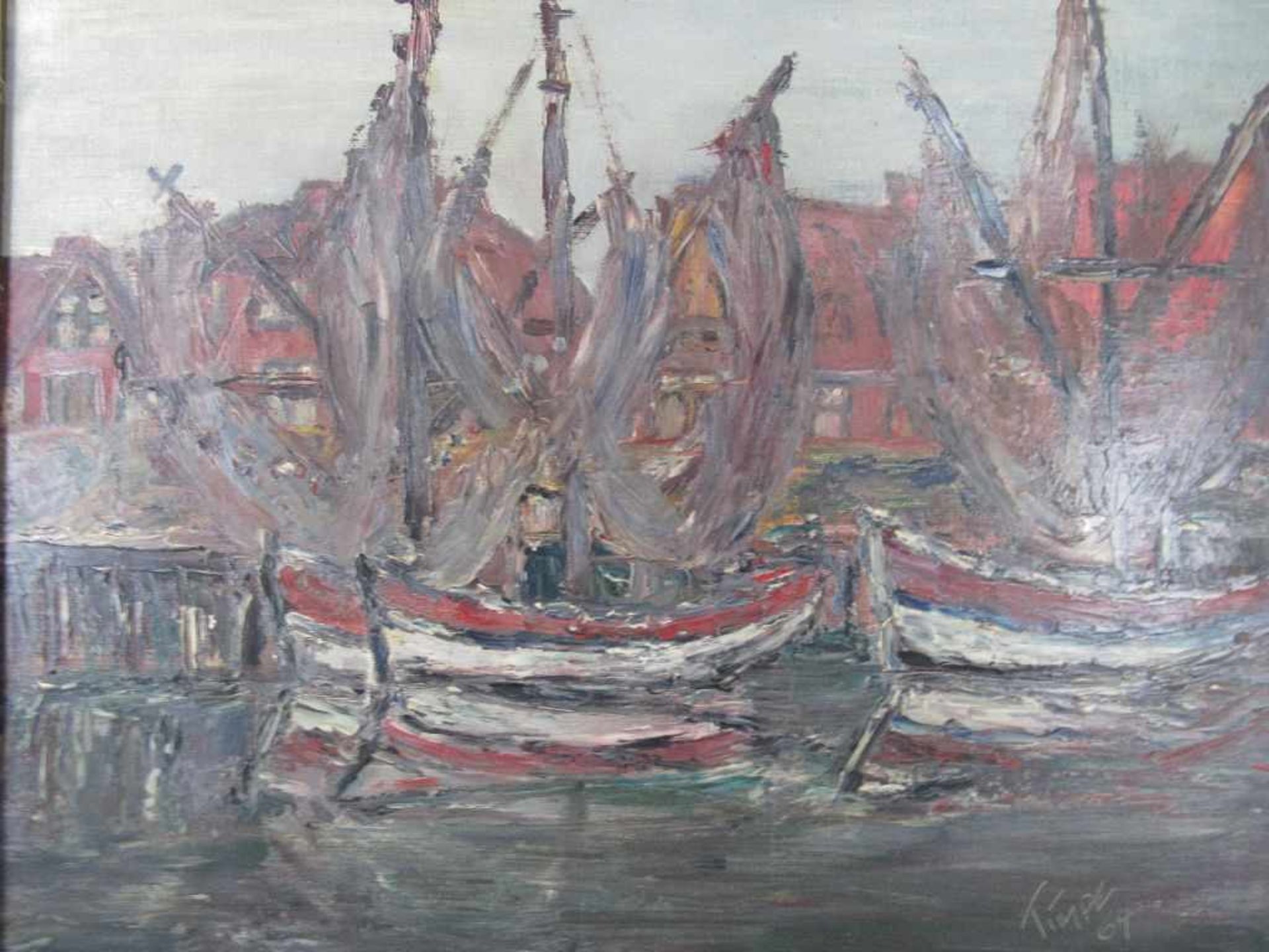 Ölgemälde Öl auf Pappe Siehlhafen 49x39cm von Harry Timpe