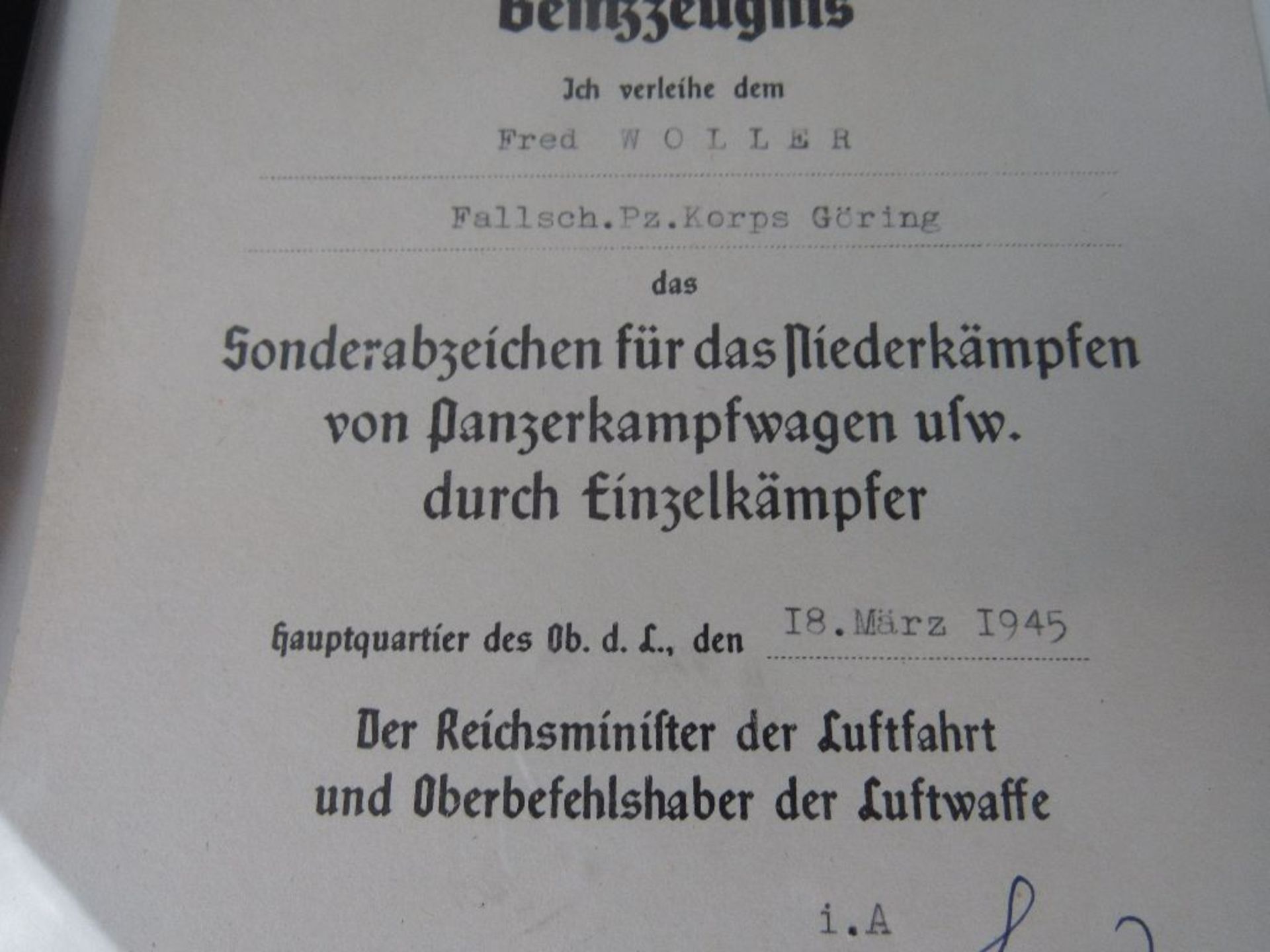 Besitzzeugniss Panzervernichter für Fallschirmjäger Division Göring in Rahmen 2.WK ungeprüft - Image 3 of 5