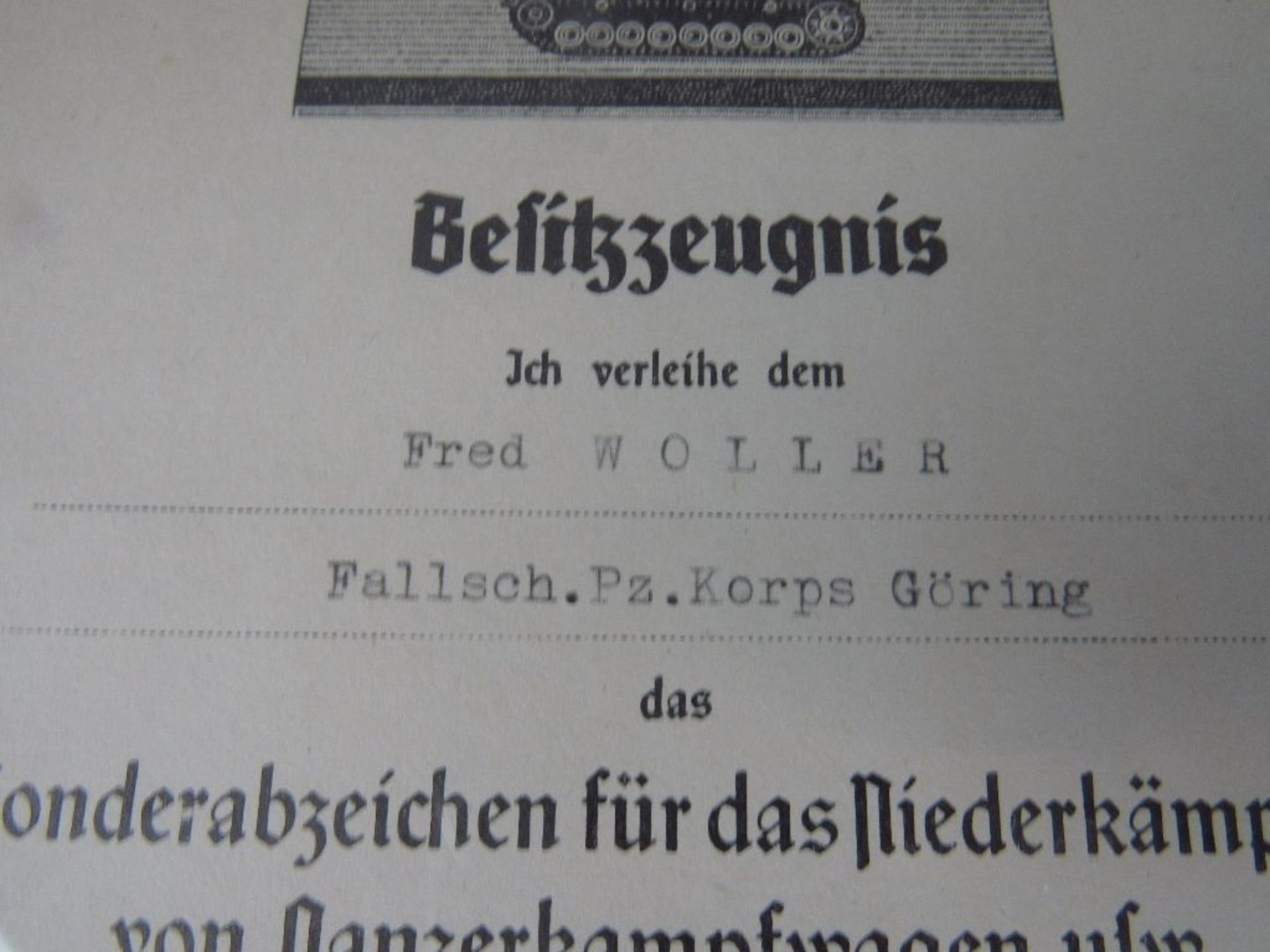 Besitzzeugniss Panzervernichter für Fallschirmjäger Division Göring in Rahmen 2.WK ungeprüft - Image 5 of 5