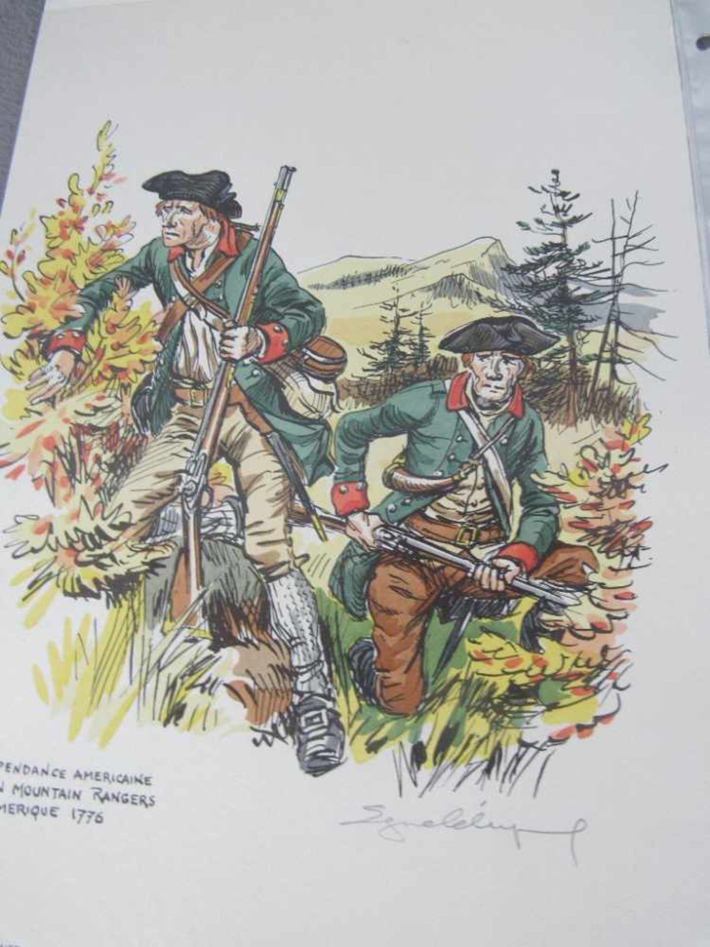 Colorierte Grafiken 5 Stück militärisch historische Darstellung mit original Bleistiftsignatur des - Bild 7 aus 7