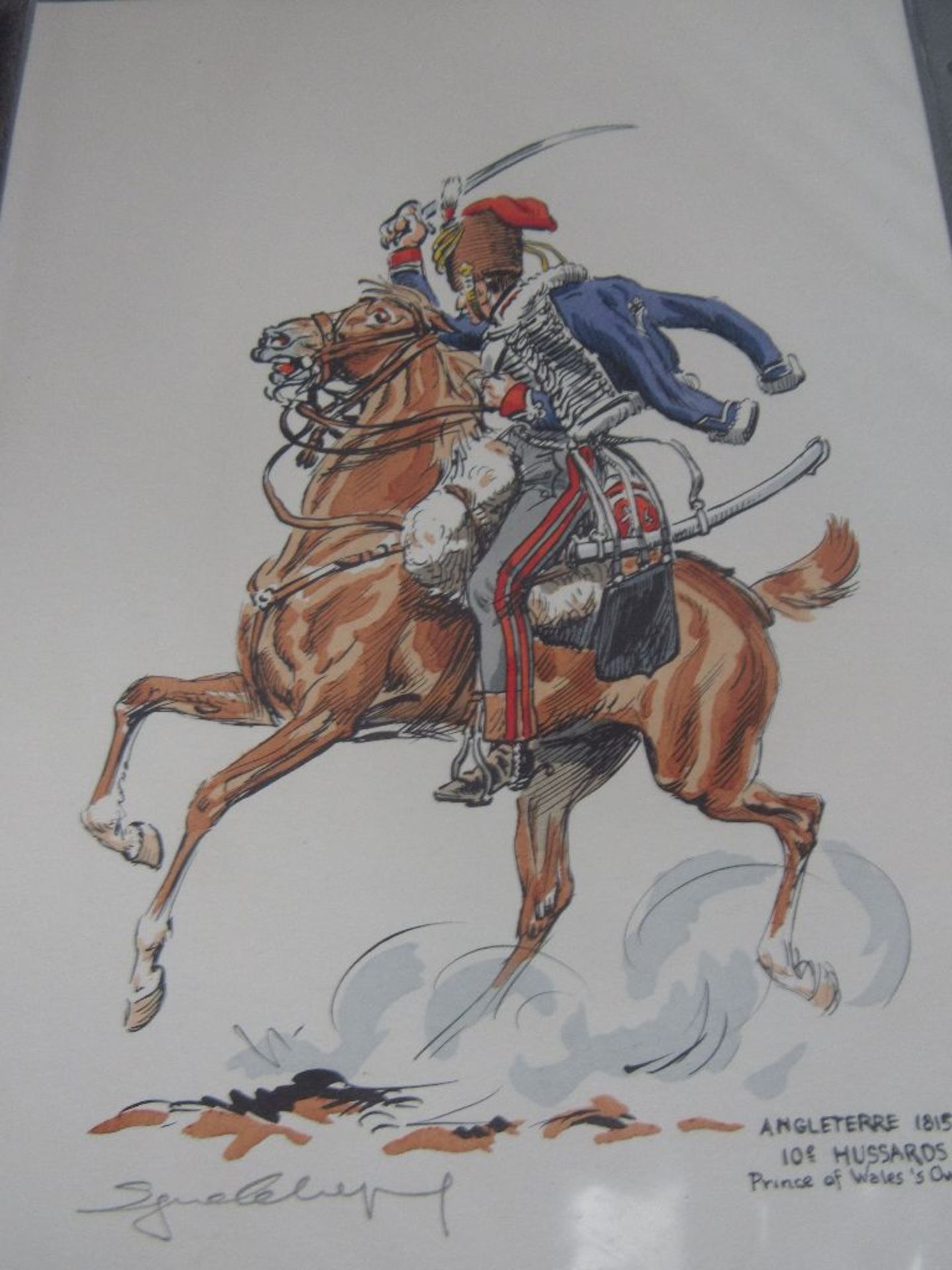 Colorierte Grafiken 5 Stück militärisch historische Darstellung mit original Bleistiftsignatur des - Image 4 of 6