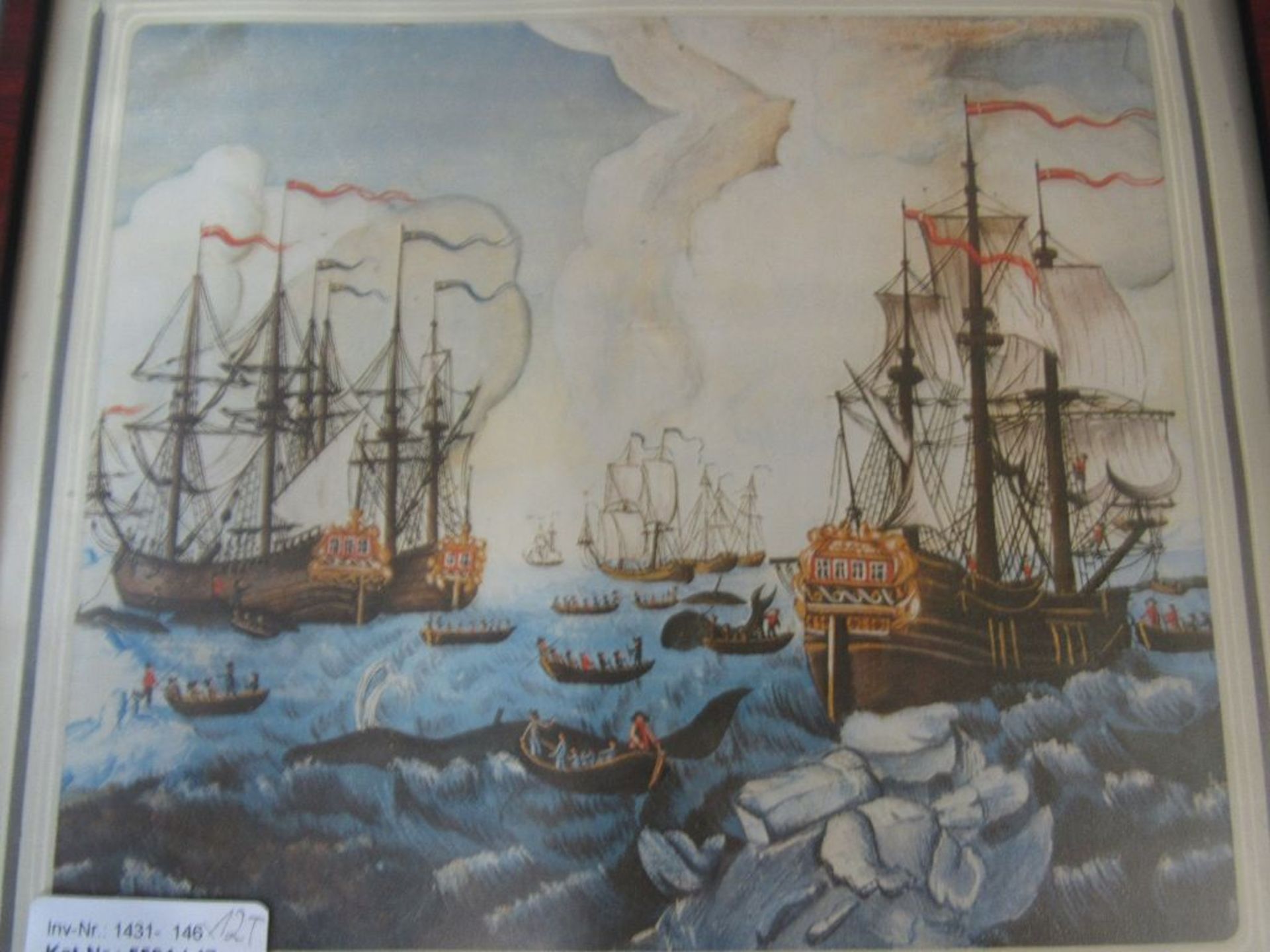 Konvolut von 12 gerahmten Grafiken hinter Glas in Holzleiste maritime Motive diverse Segelschiffe - Image 7 of 7