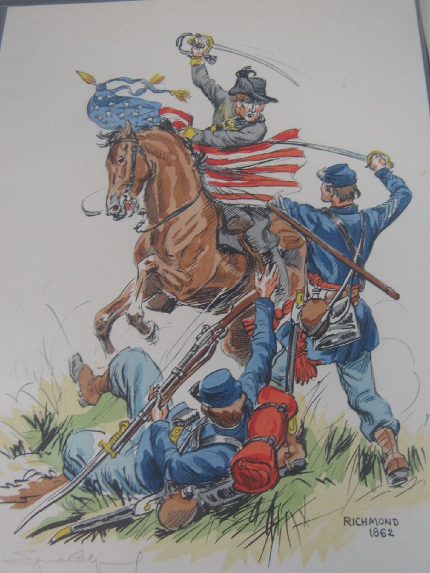 Colorierte Grafiken 5 Stück militärisch historische Darstellung mit original Bleistiftsignatur des - Image 3 of 6