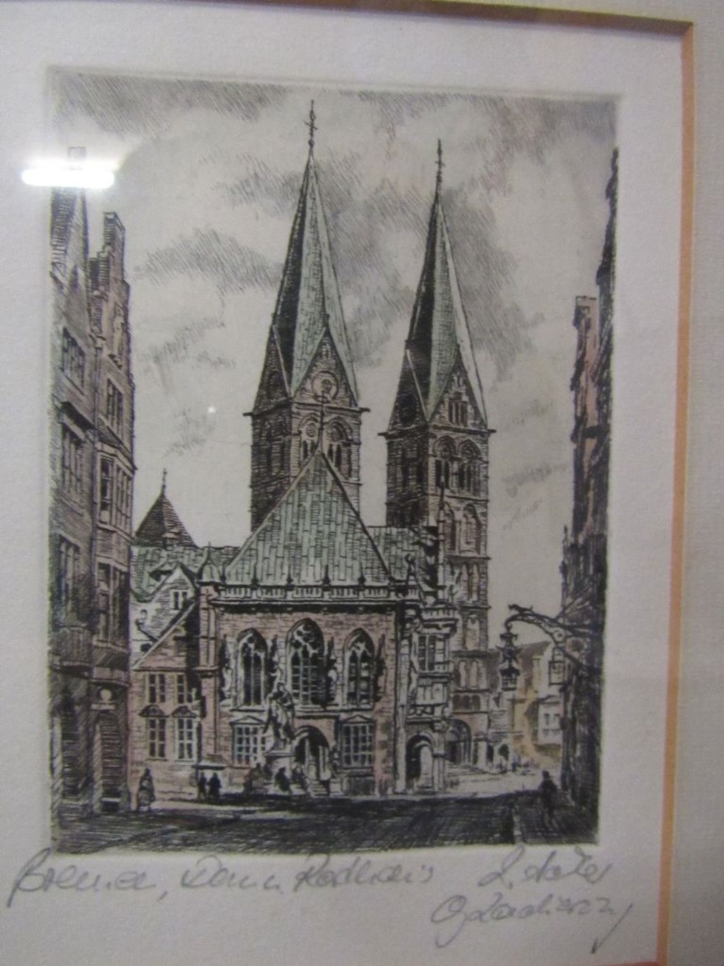 zwei colorierte Grafiken Bremer Rathaus originale Bleistiftsignatur des Künstlers in schöner - Image 3 of 6