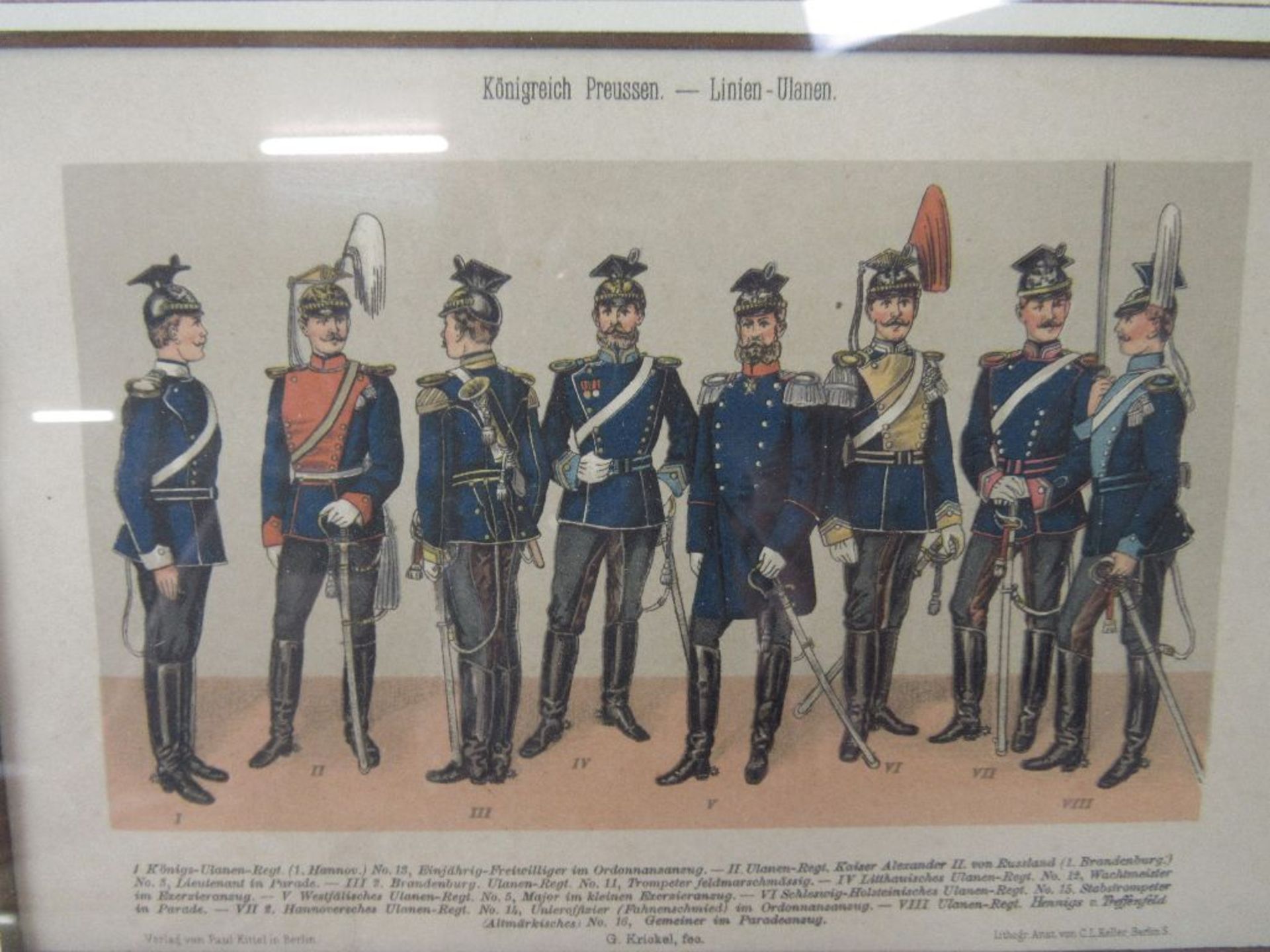 5 militärische colorierte Grafiken Preussen in schöner Blattgoldleiste mit Passepartout - Image 3 of 6