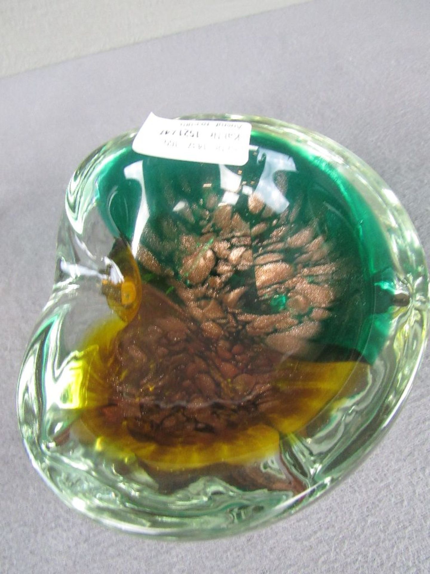 Schöne Glasschale wohl Murano mit Goldflitter ca.17cm lang - Bild 2 aus 4