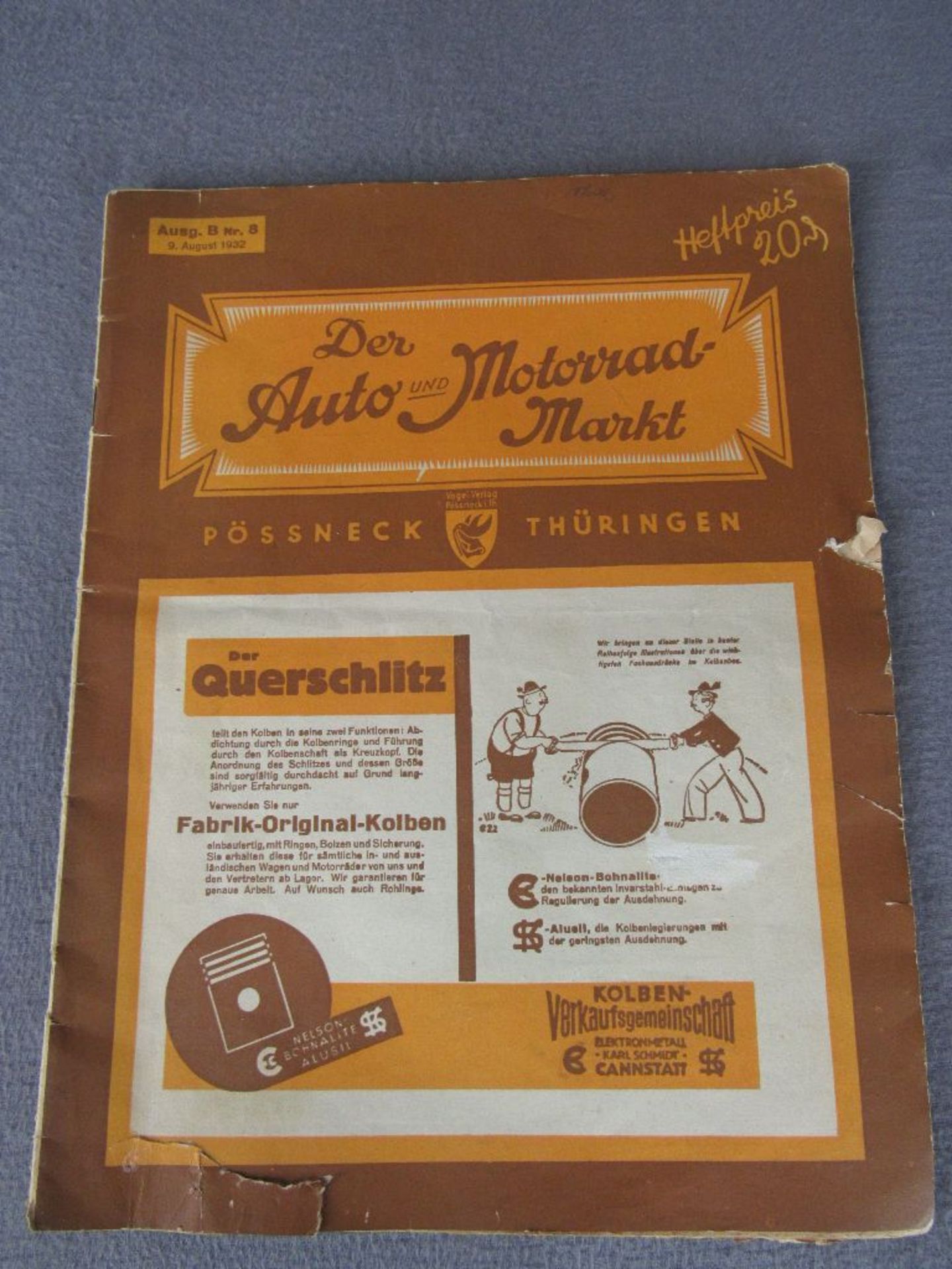 Antiker Auto und Motorrad Ersatzteilekatalog von 1932 interessante Reklame