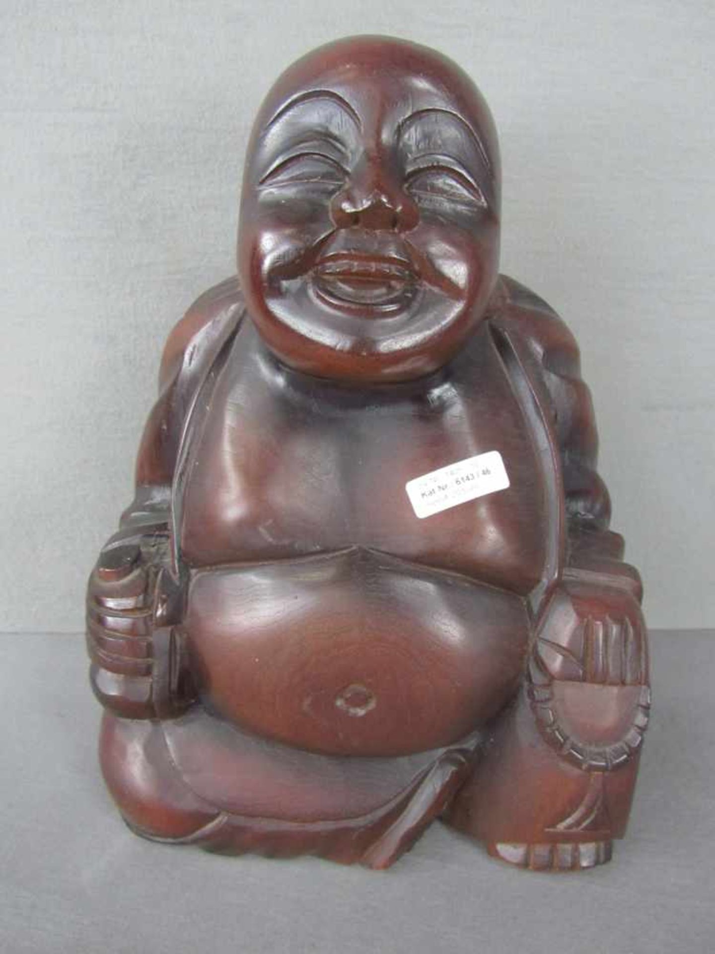 Große handgeschnitzte Happy Buddha Figur Holz 43cm hoch