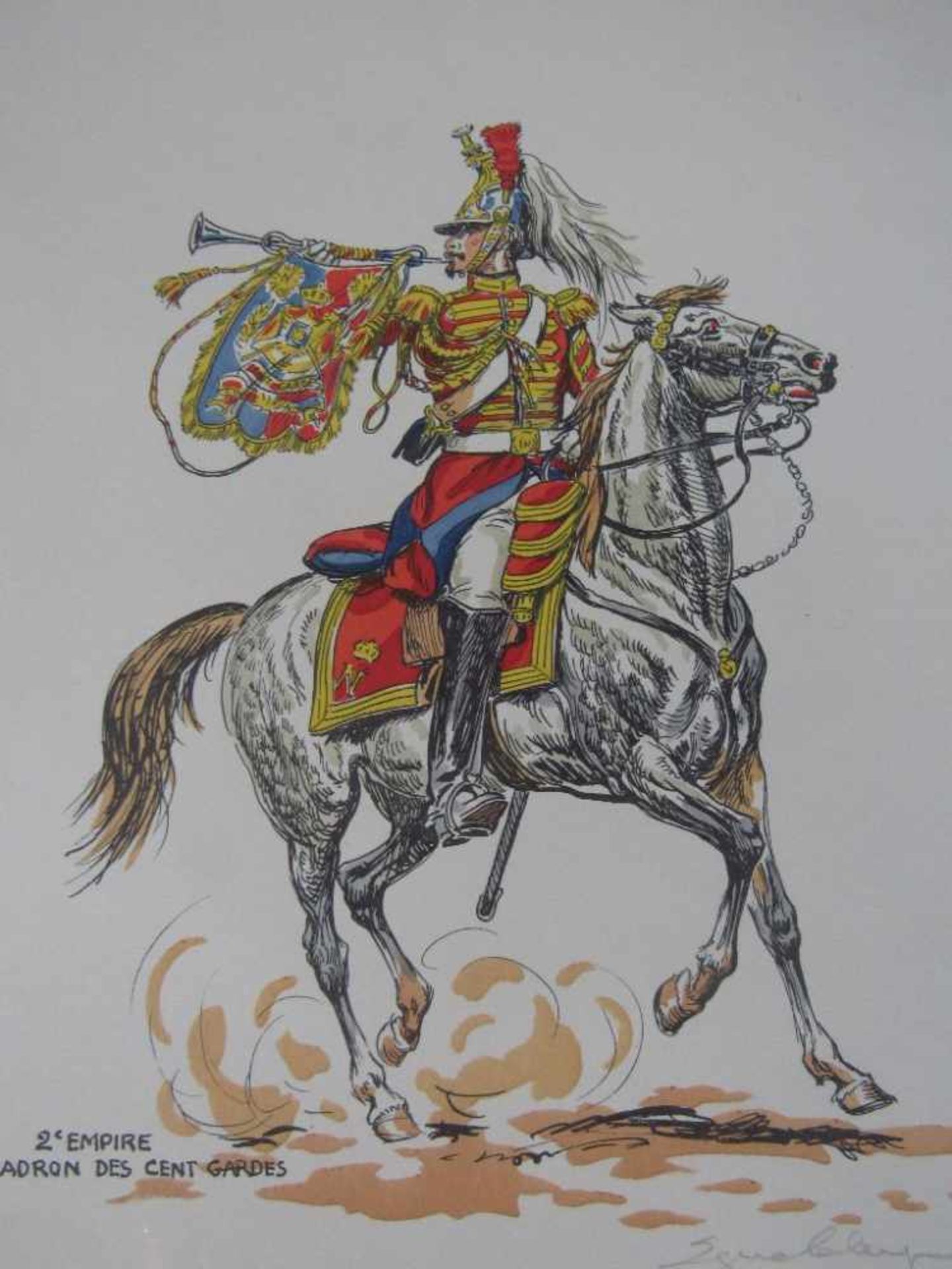 Colorierte Grafiken 5 Stück militärisch historische Darstellung mit original Bleistiftsignatur des - Bild 4 aus 7