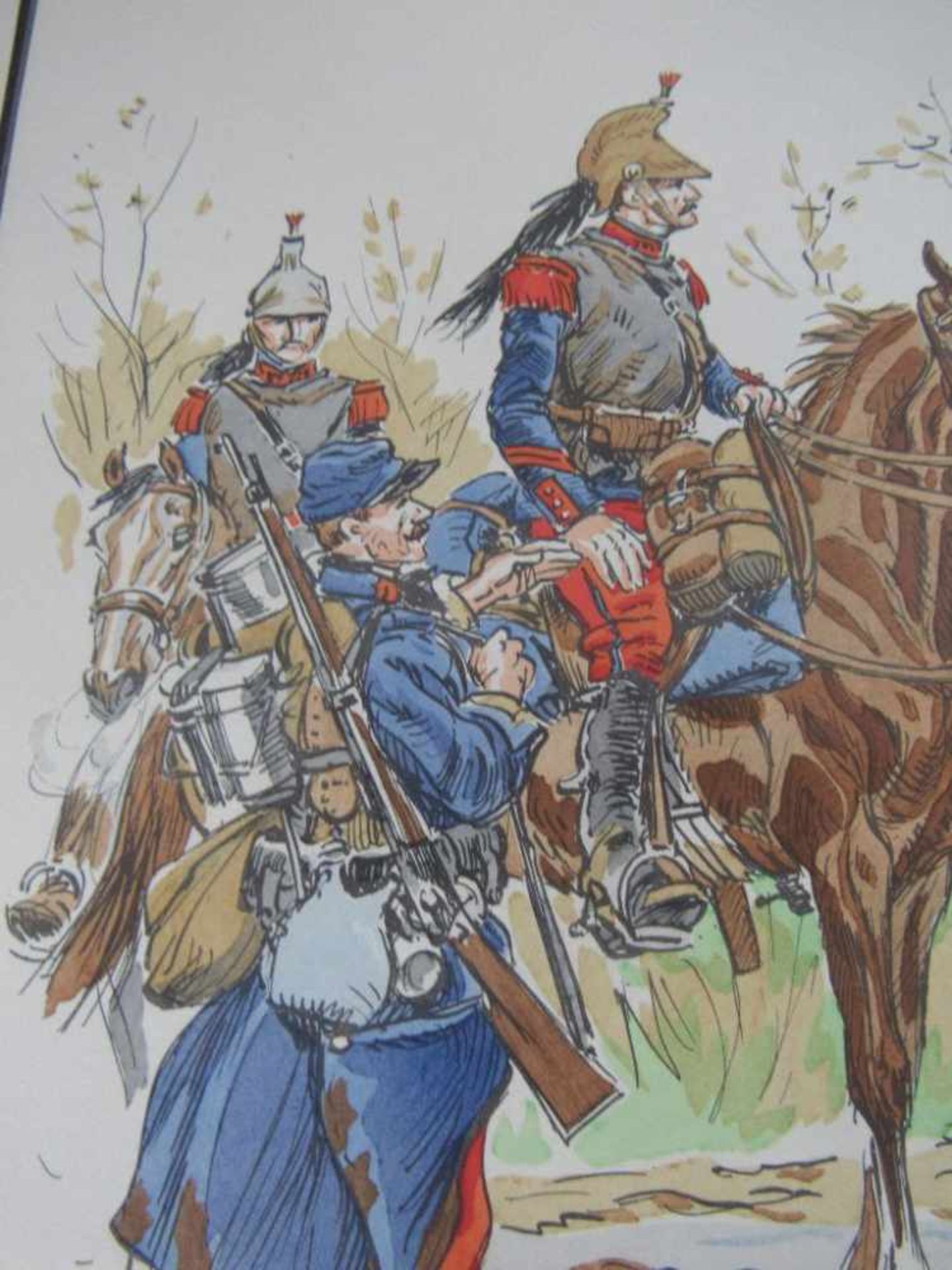 Colorierte Grafiken 2 Stück militärisch historische Darstellung mit original Bleistiftsignatur des - Image 5 of 6