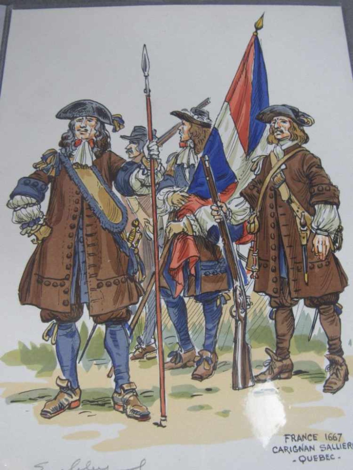 Colorierte Grafiken 5 Stück militärisch historische Darstellung mit original Bleistiftsignatur des - Bild 3 aus 7