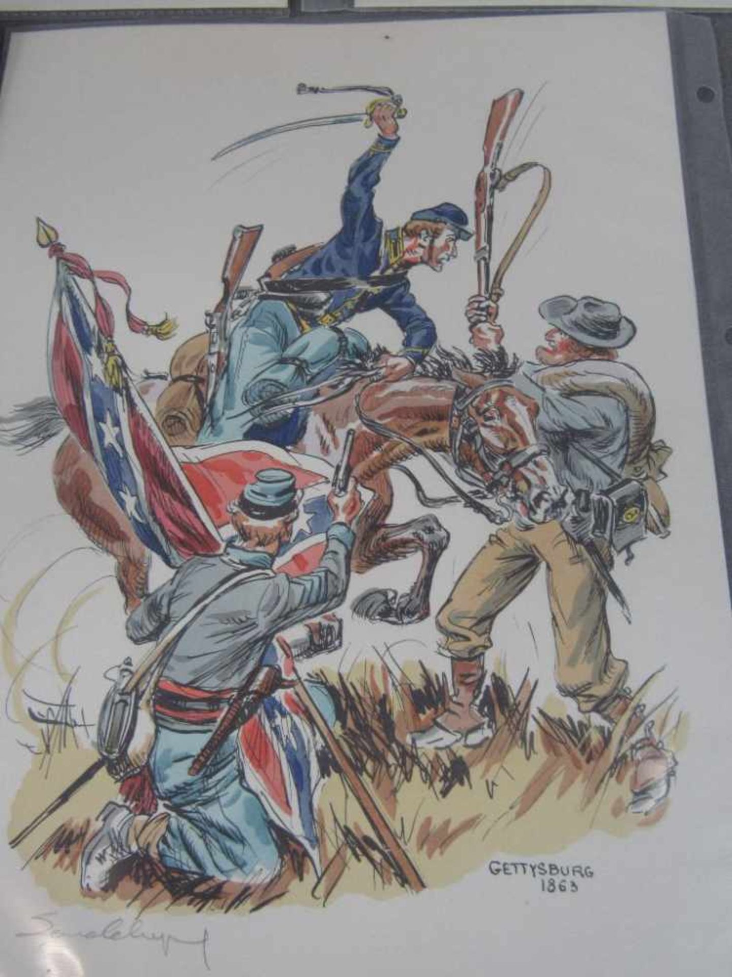 Colorierte Grafiken 5 Stück militärisch historische Darstellung mit original Bleistiftsignatur des - Image 2 of 6