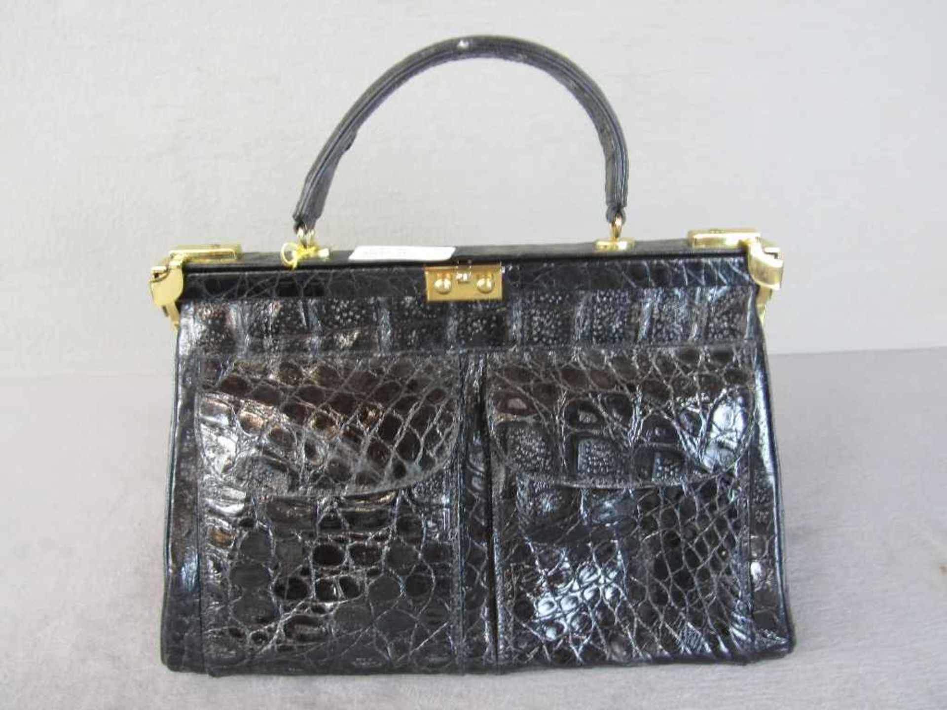 Schöne Art Deco Handtasche Echtleder unbenutzt 31x32cm