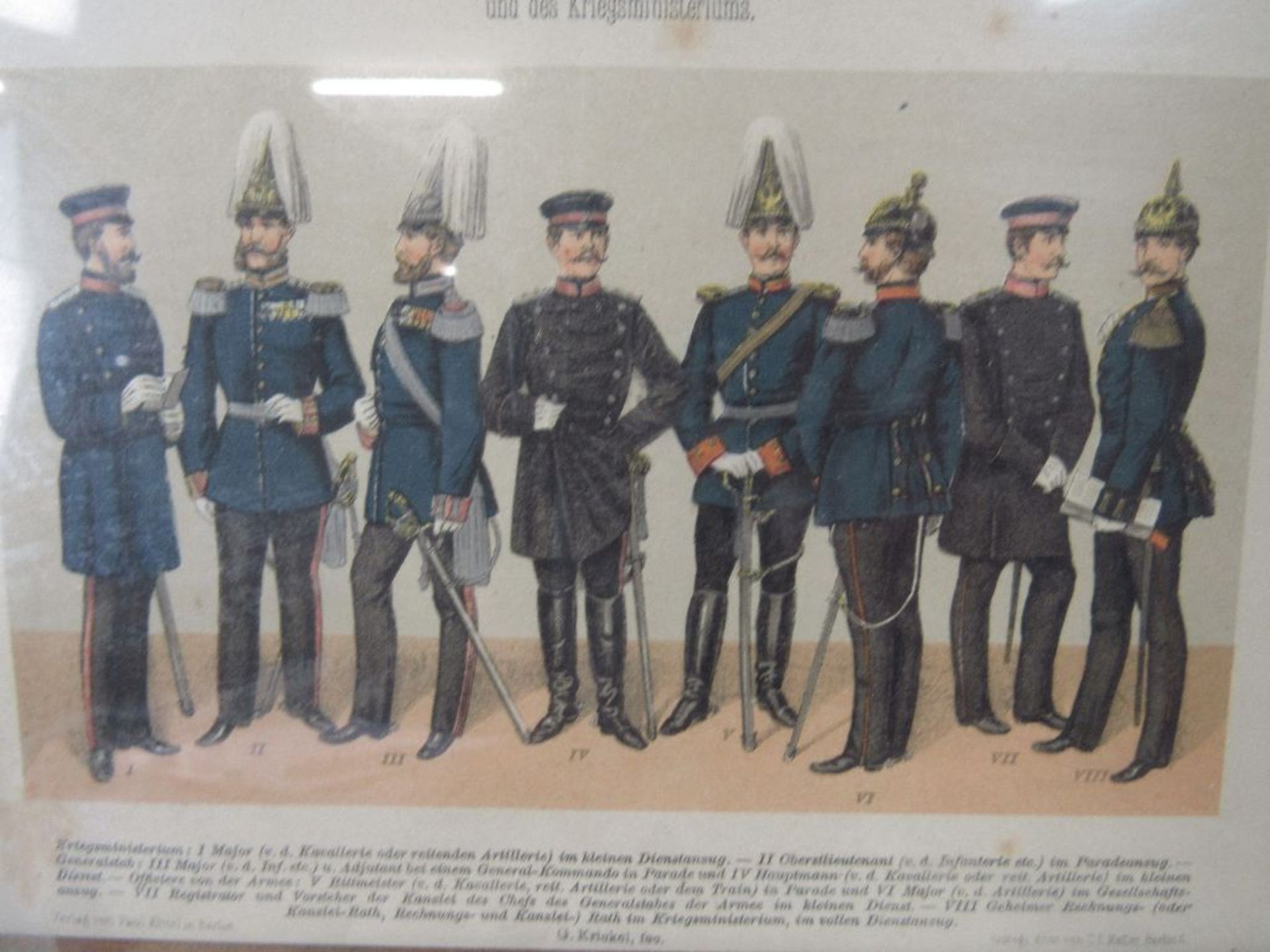 5 militärische colorierte Grafiken Preussen in schöner Blattgoldleiste mit Passepartout - Image 6 of 6