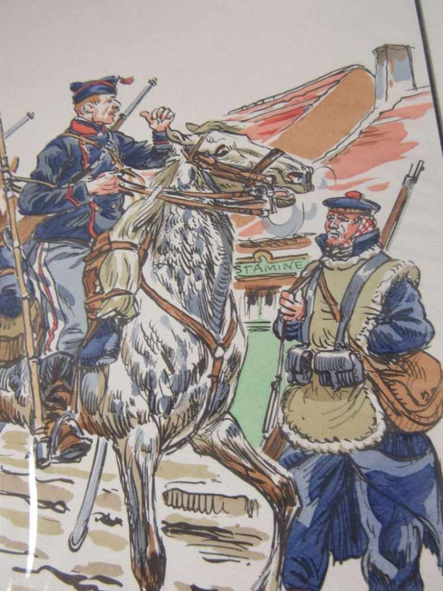 Colorierte Grafiken 2 Stück militärisch historische Darstellung mit original Bleistiftsignatur des - Image 4 of 6