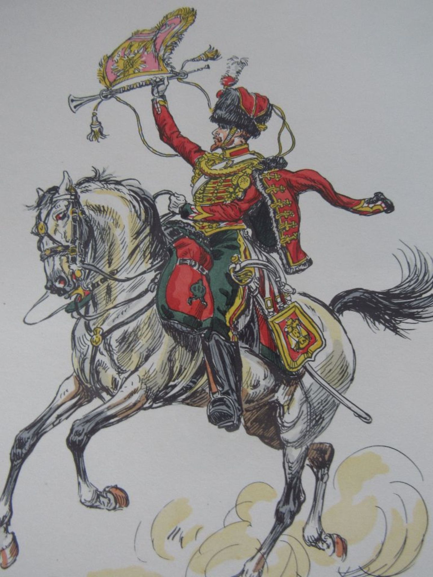 Colorierte Grafiken 5 Stück militärisch historische Darstellung mit original Bleistiftsignatur des - Bild 5 aus 7