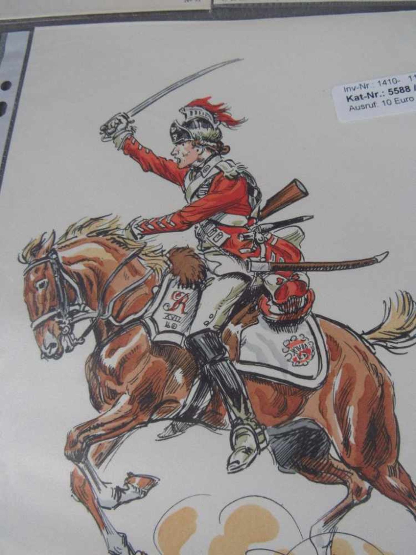 Colorierte Grafiken 2 Stück militärisch historische Darstellung mit original Bleistiftsignatur des - Image 3 of 6
