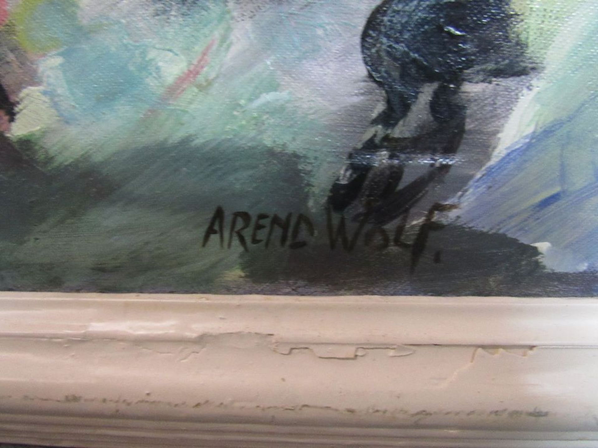 Ölgemälde Öl auf Leinwand Wildpferde ca. 112x92cm signiert Ahrend Wolf beschädigt - Image 8 of 8