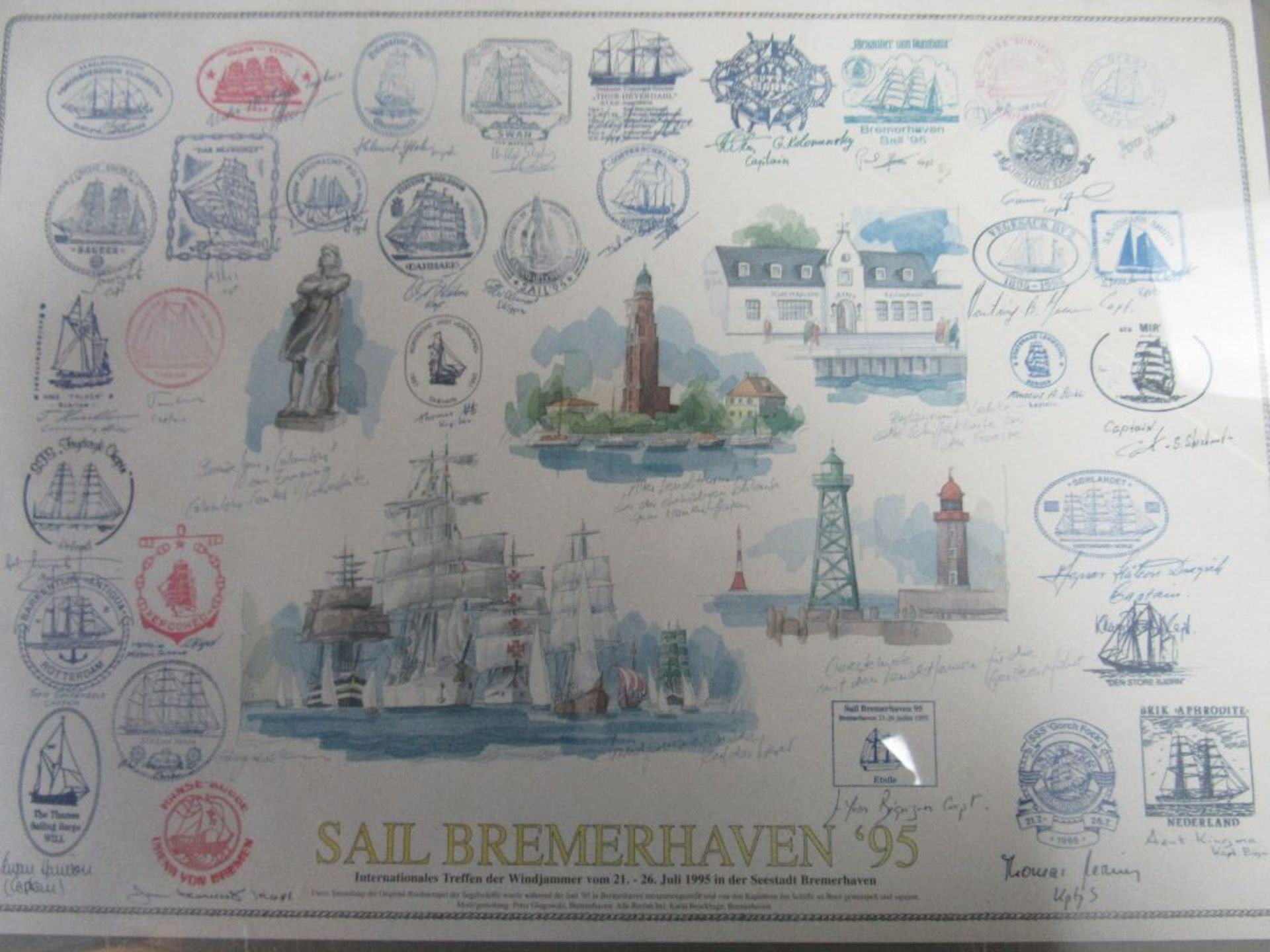 Drei Grafiken maritim Seefahrt Sammlung von vielen Linien überwiegend mit original Signaturen - Image 3 of 4