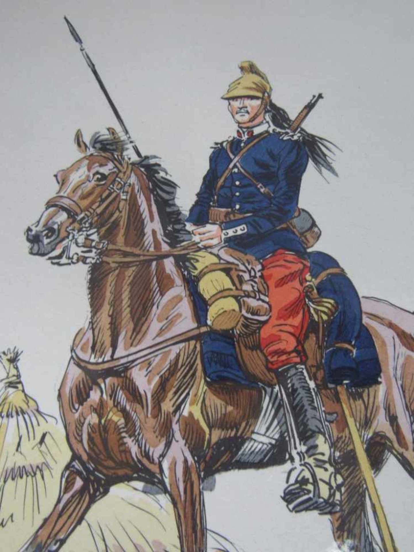 Colorierte Grafiken 2 Stück militärisch historische Darstellung mit original Bleistiftsignatur des - Image 6 of 6