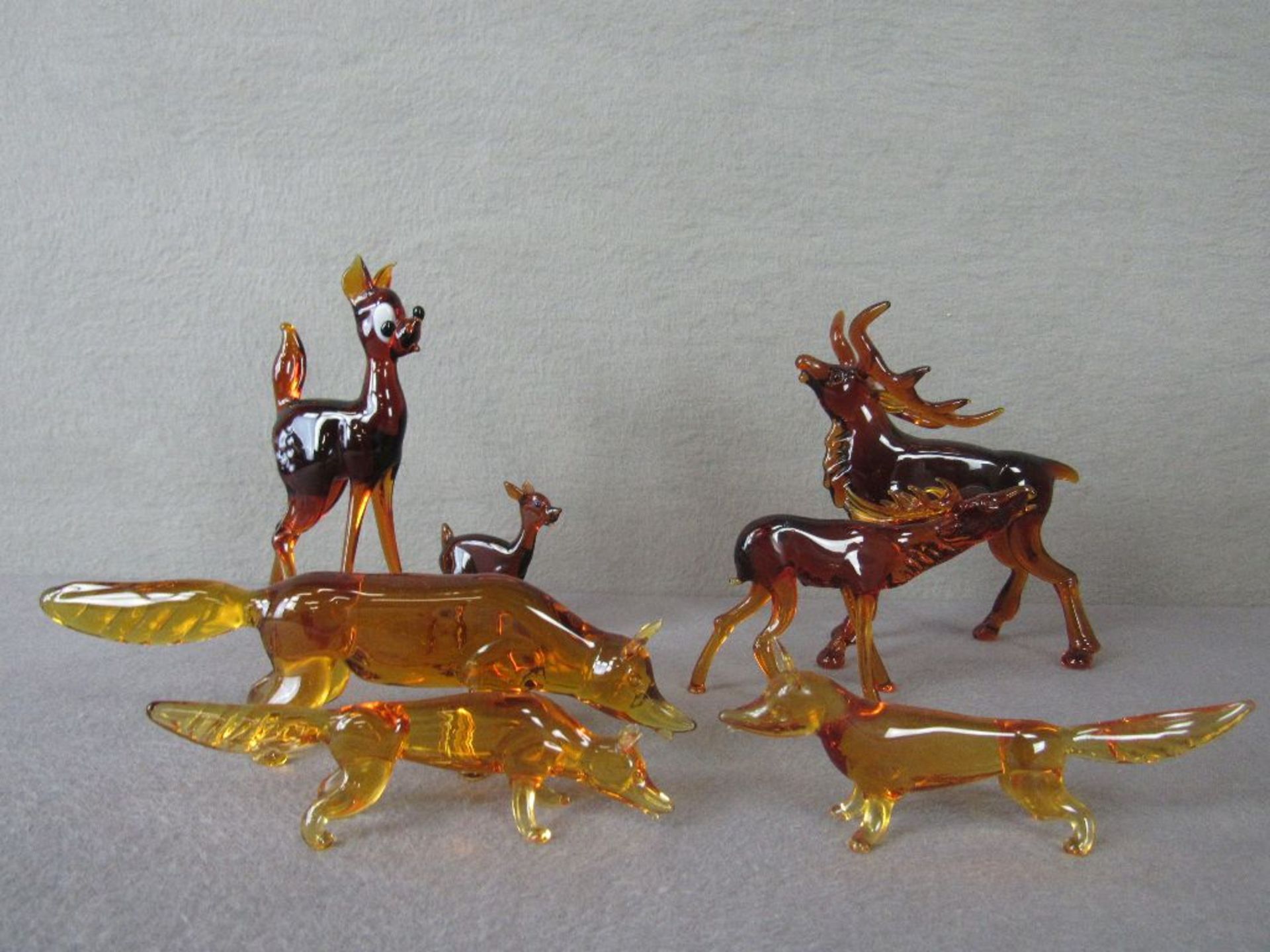 Sieben Glasfiguren Lauscher von 6,5cm Länge bis 19cm Waldtiere