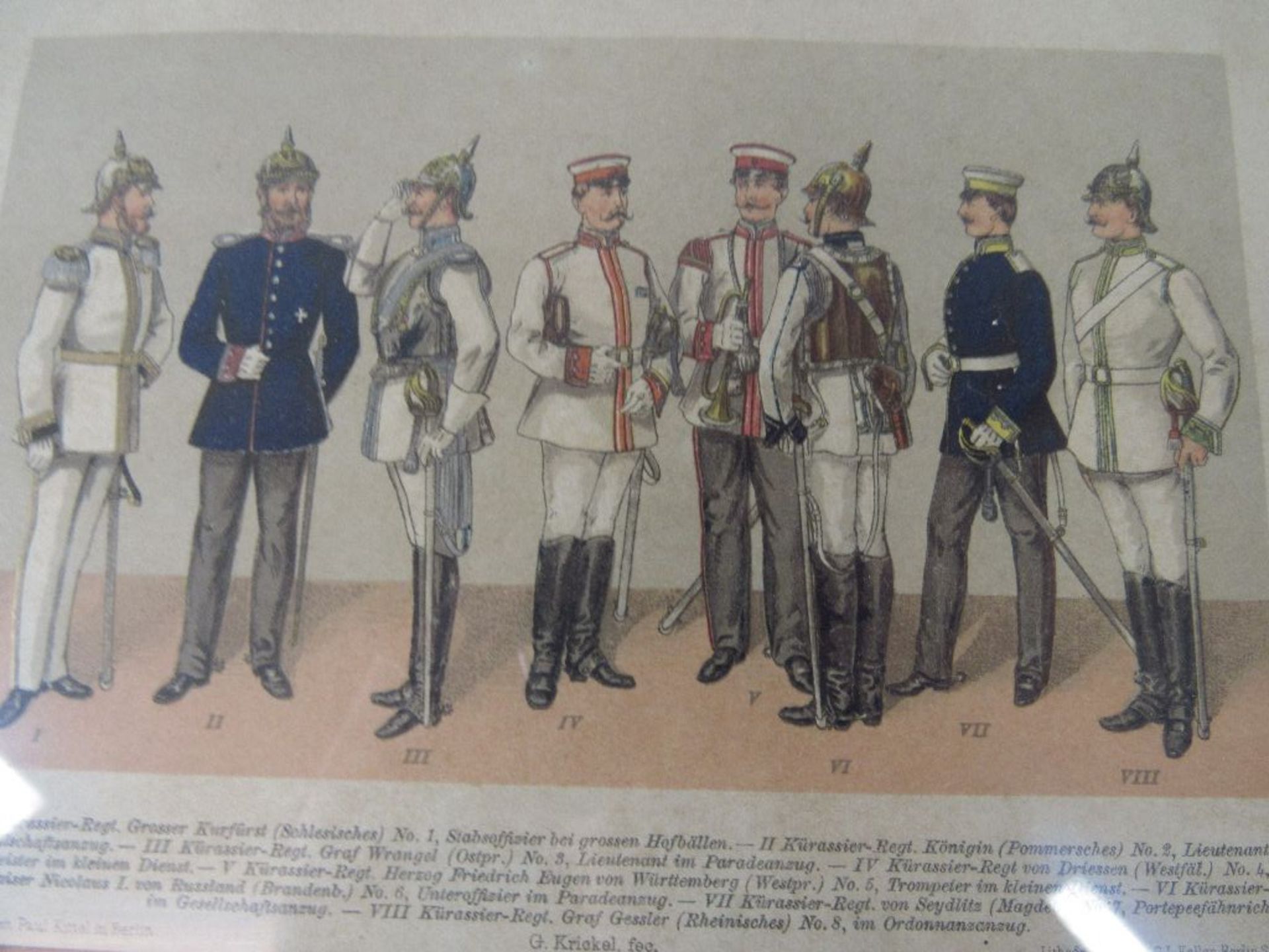 5 militärische colorierte Grafiken Preussen in schöner Blattgoldleiste mit Passepartout - Image 2 of 6