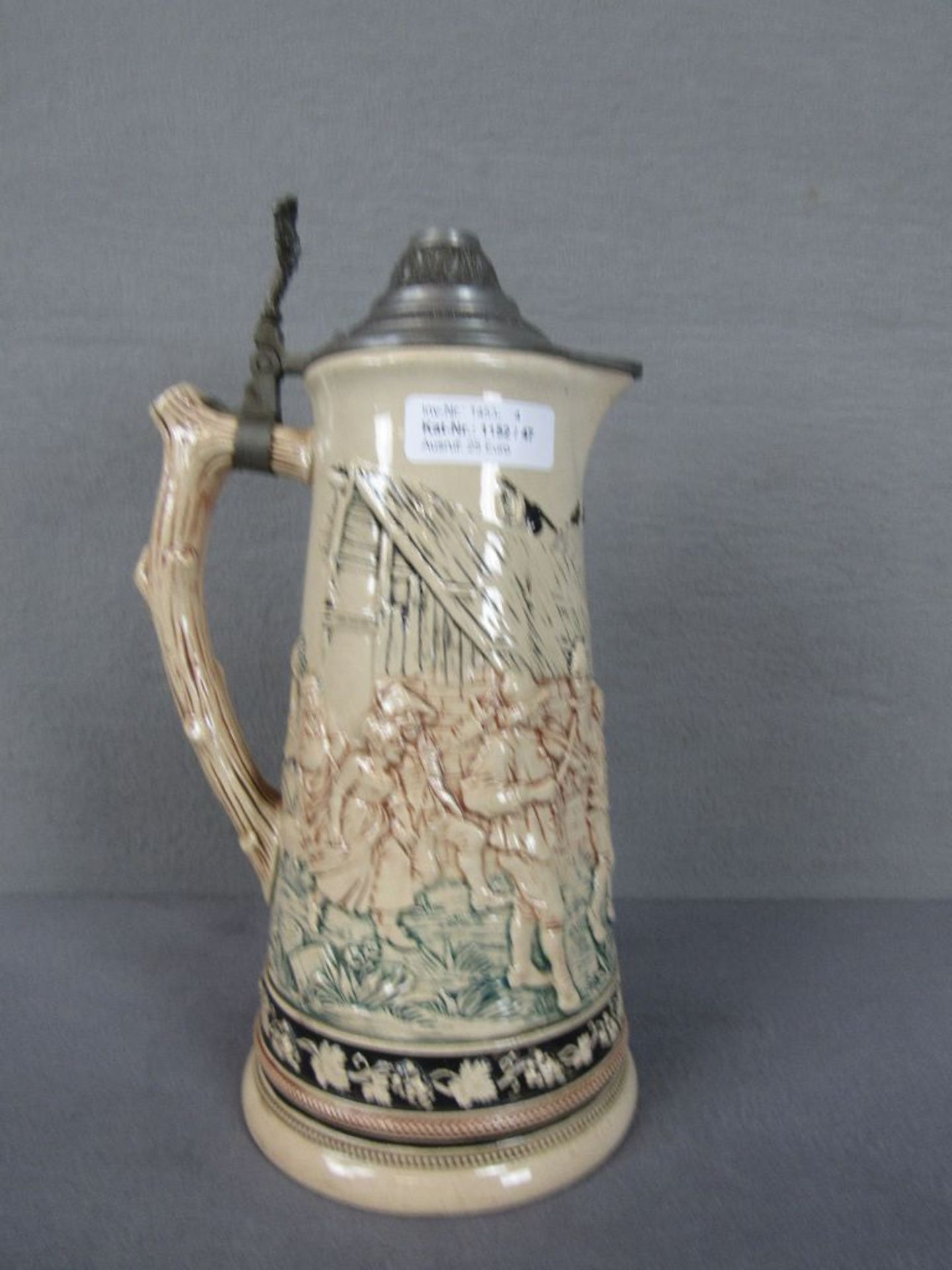 Großer Henkelbierkrug lasierte Keramik Villeroy&Boch um 1900 ca.32cm hoch