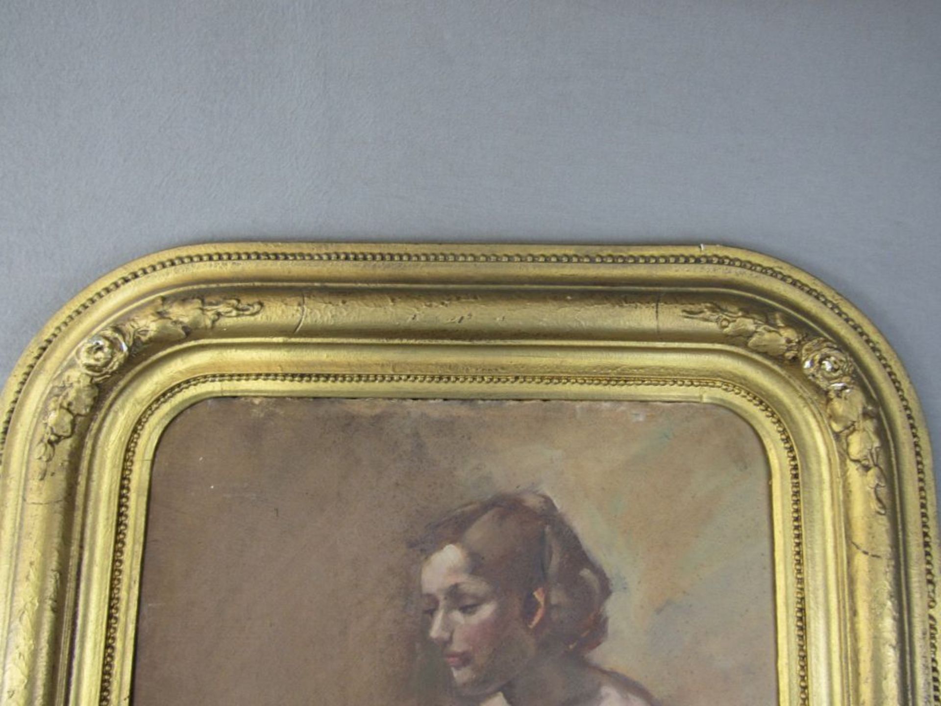 Antike Aktszene in schöner Leiste gerahmt um 1860 Öl auf Pappe 62x92cm - Bild 6 aus 8