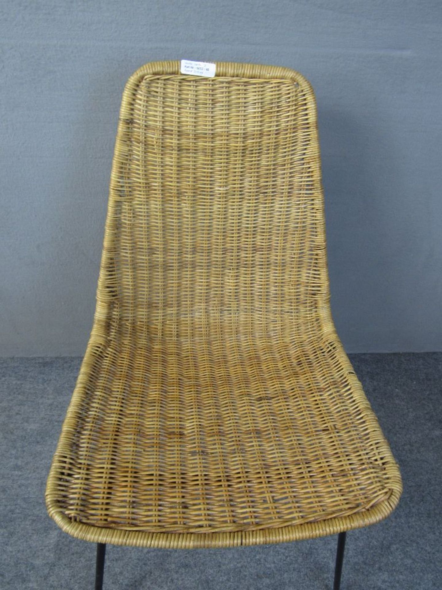 Designerstuhl Vintage Metallgestell mit Rattan 60er Jahre unterseits gemarkt - Bild 2 aus 5