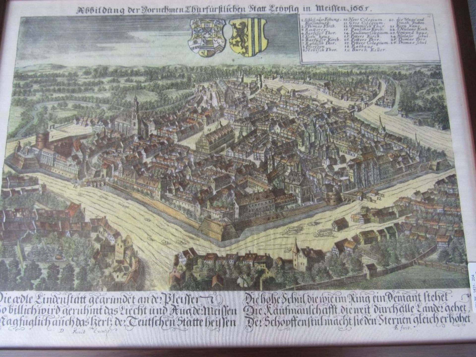 Grafik Kunstdruck auf Stoff Leipzig 1665 59x44cm