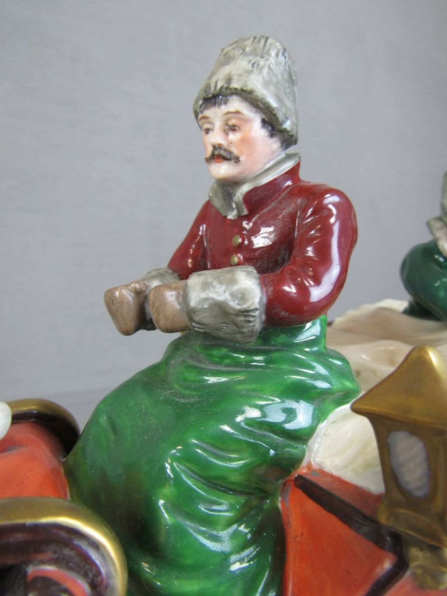 Porzellanskulptur Russische Schlittenfahrt farblich staffiert unterseits gemarkt Länge:40cm - Bild 4 aus 11