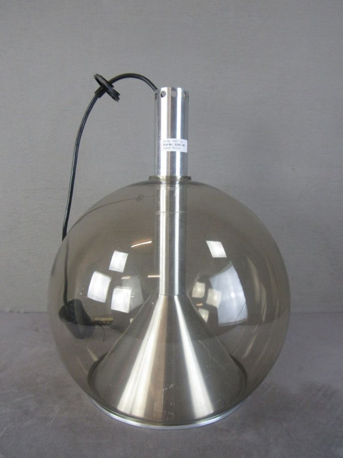 Space Age 70er Jahre Trichterlampe gebürstetes Aluminium Glaskugel Höhe:50cm