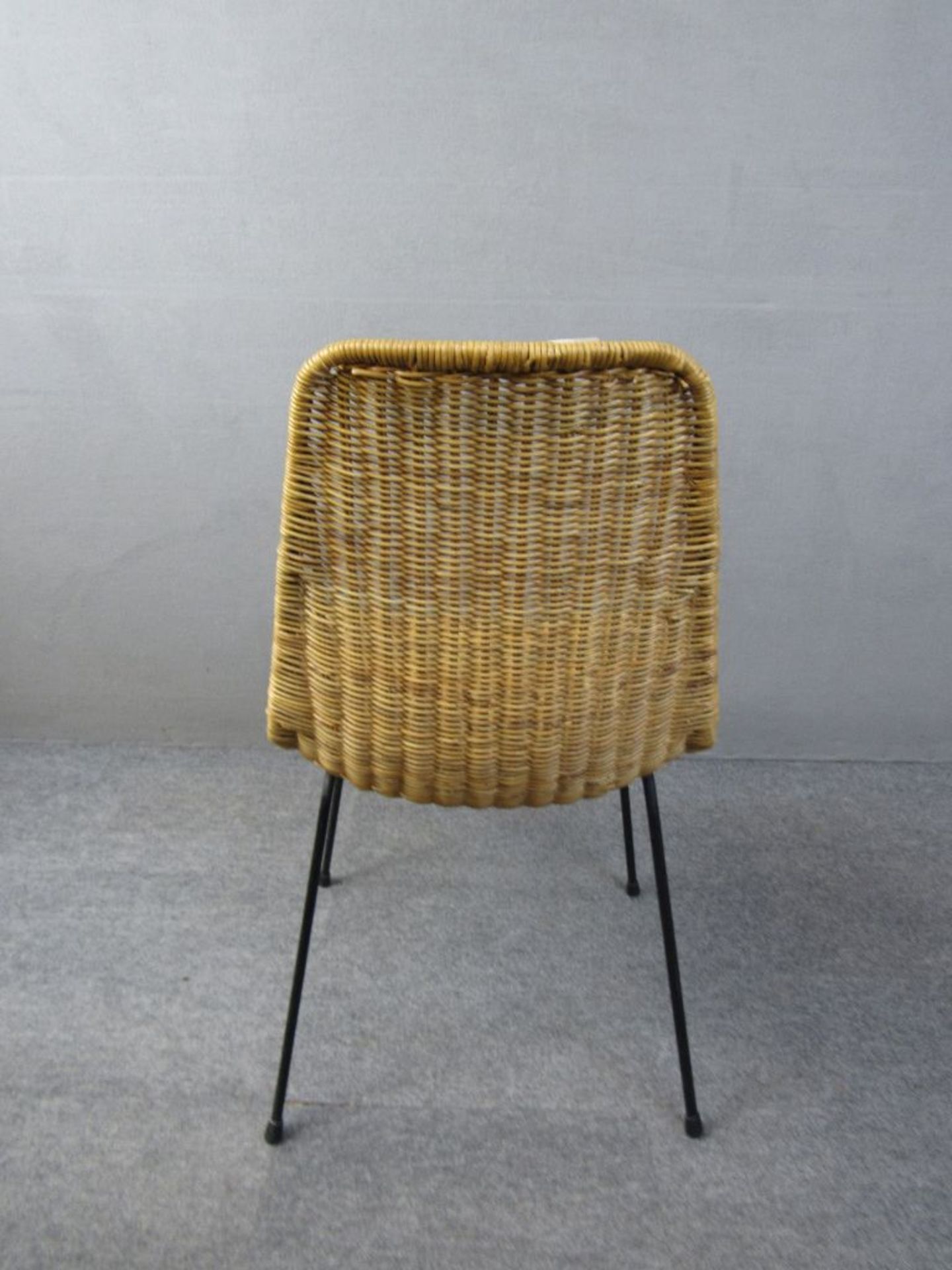 Designerstuhl Vintage Metallgestell mit Rattan 60er Jahre unterseits gemarkt - Bild 5 aus 5