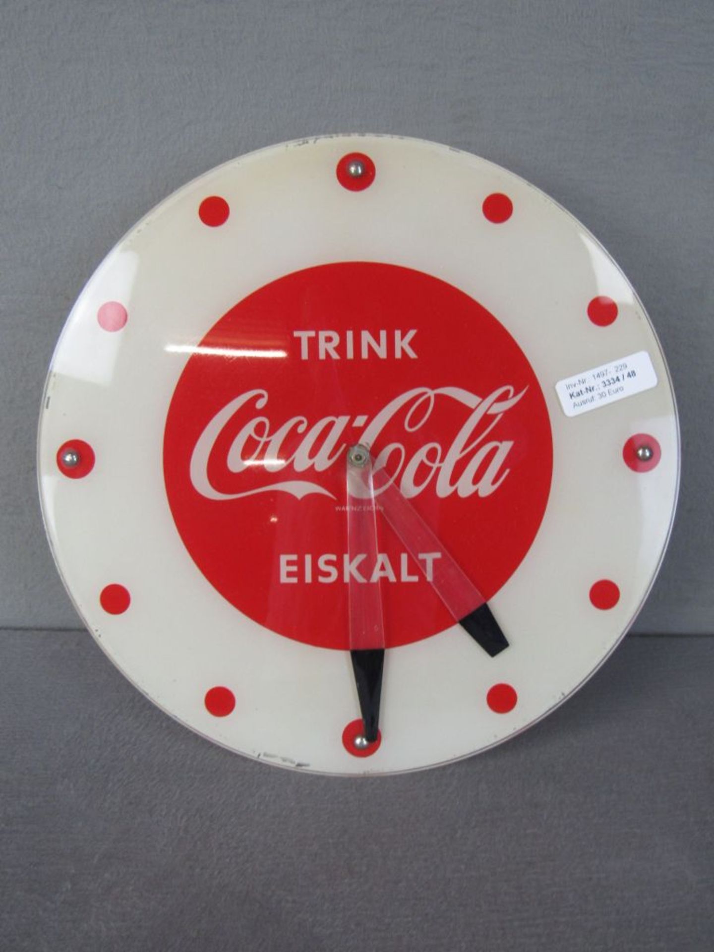 Reklameuhr 60er Jahre beleuchtet Coca Cola 33cm Durchmesser