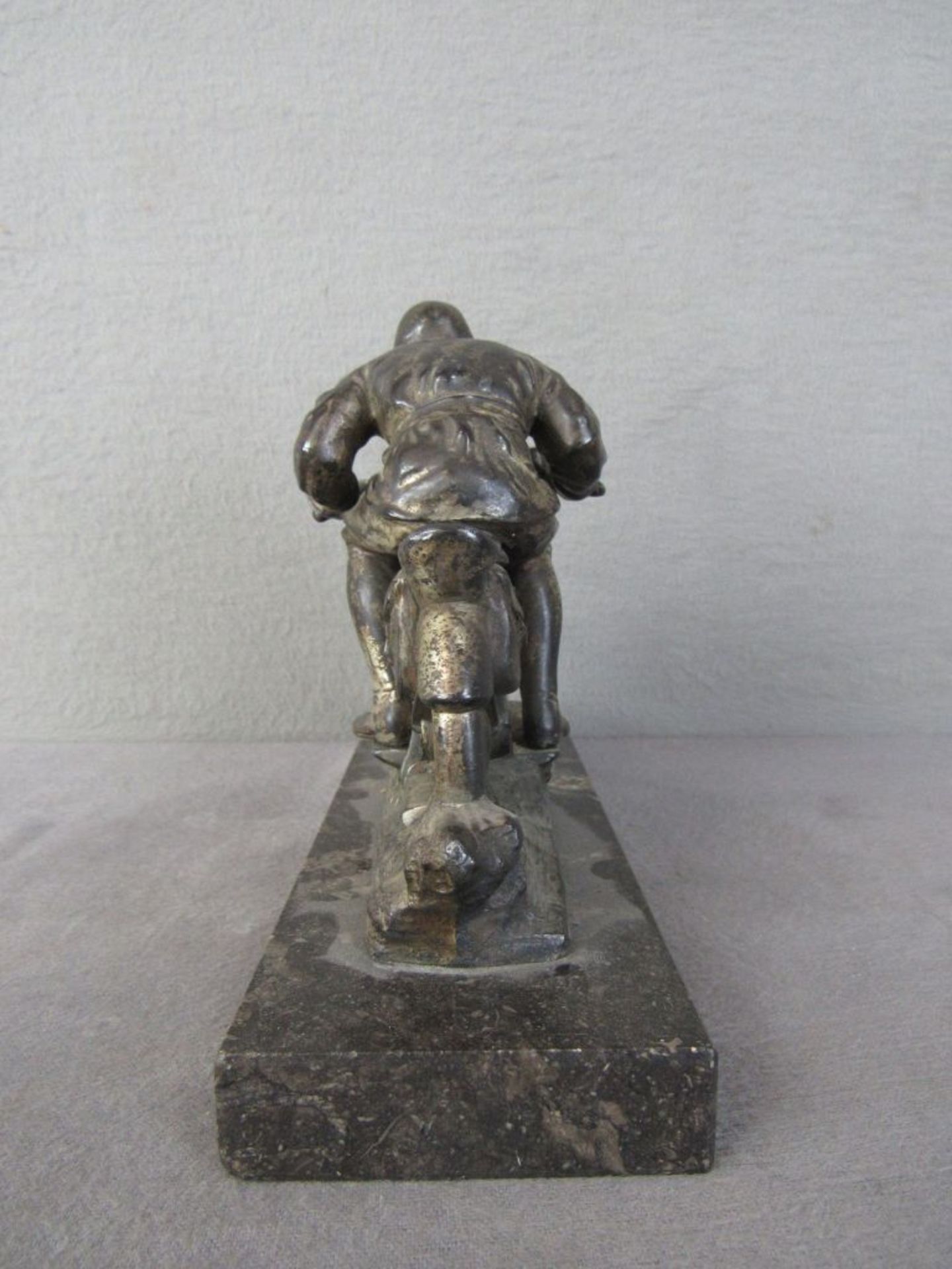 Skulptur Metall auf Marmorplinte Motorradfahrer 30er Jahre Länge:26cm - Image 5 of 7