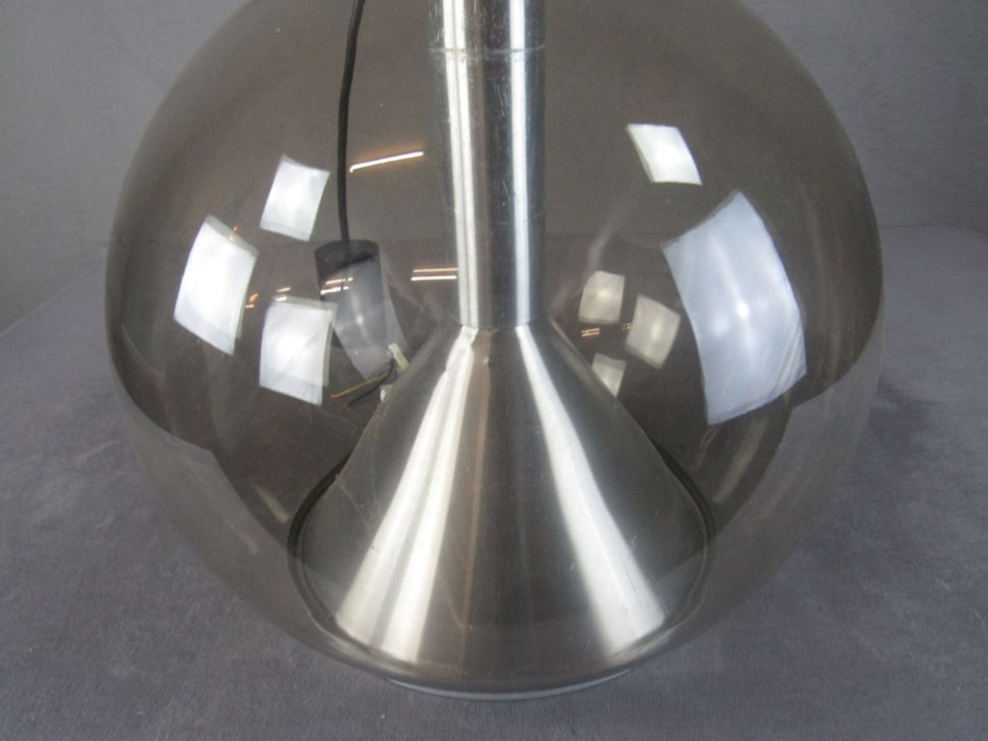 Space Age 70er Jahre Trichterlampe gebürstetes Aluminium Glaskugel Höhe:50cm - Bild 5 aus 5
