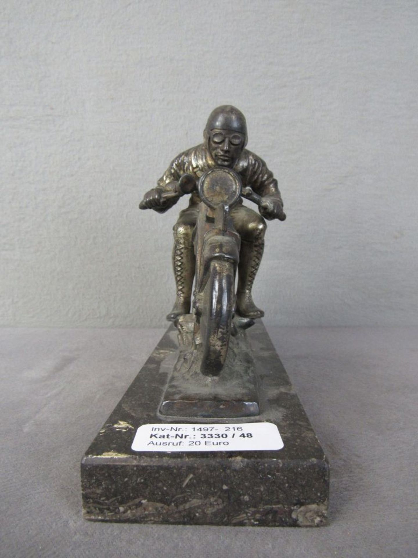 Skulptur Metall auf Marmorplinte Motorradfahrer 30er Jahre Länge:26cm - Image 2 of 7