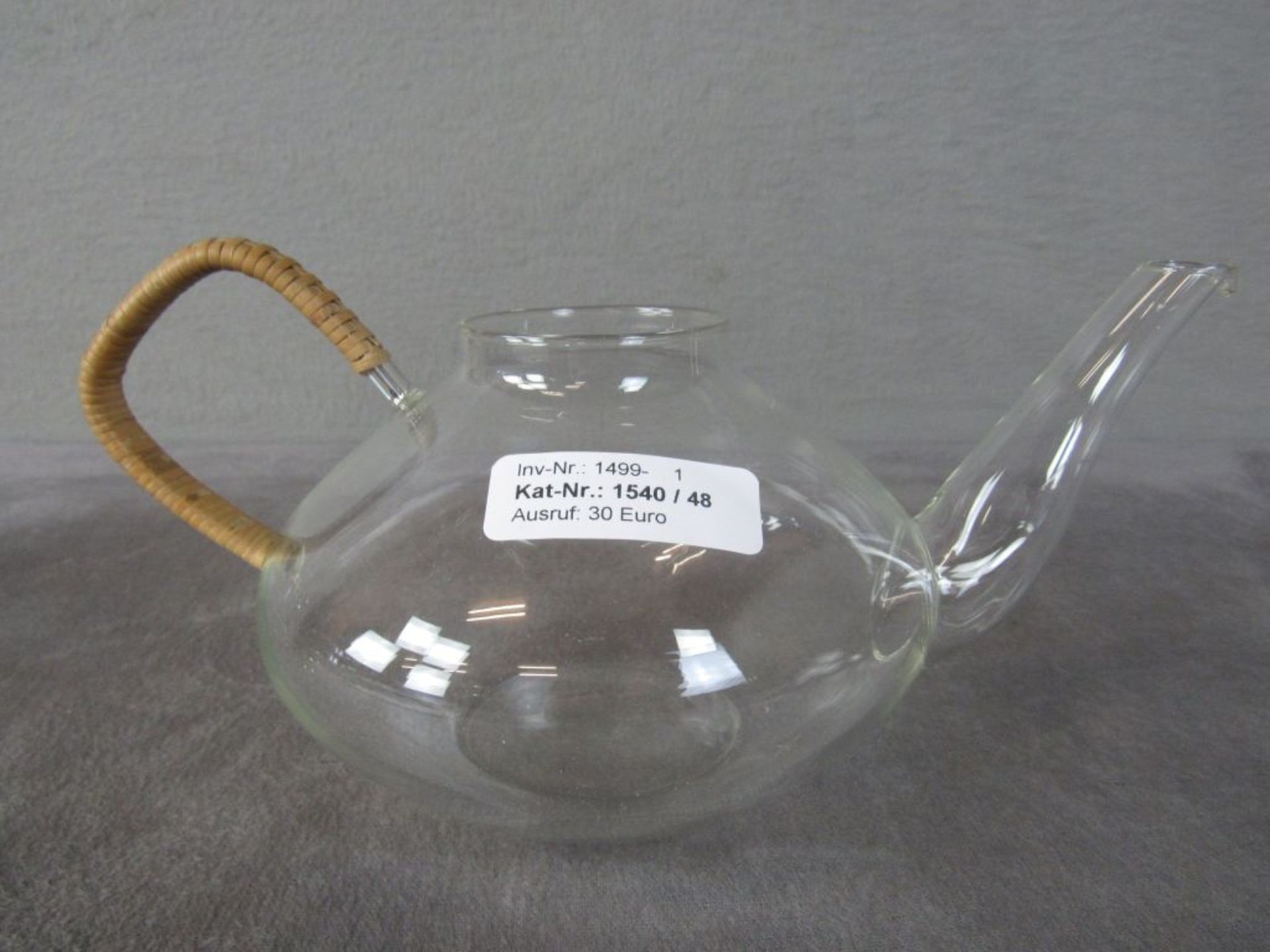 Jenaer Glas Teekanne mit Einsatz wohl Wagenfeld Höhe:14,5cm Breite:27cm Fassungsvermögen: 1 Liter - Image 6 of 8