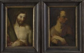 Deutsch, 18. Jh.Darstellung der 11 Apostel und Jesus. 12 Gem. Öl/Holz. 26,5 x 18 cm. Gerahmt.