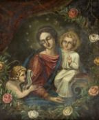 DeutschMaria mit dem Jesuskind und dem heiligen Johannes. Öl/Papier, auf Lwd. 59 x 48 cm.