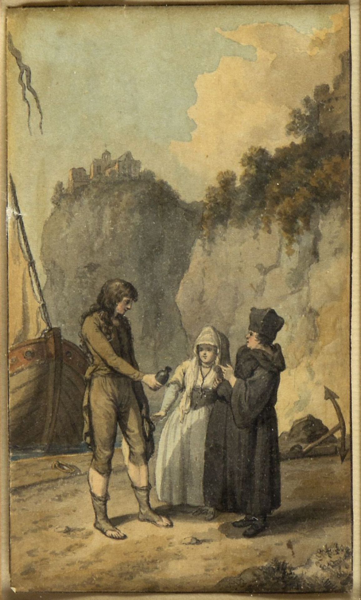 Pinelli, Bartolomeo. 1781 - Rom - 1835. Zugeschrieben Strandszene mit drei Figuren. Aquarell. 12,5 x