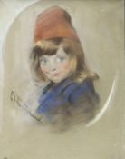 Hartmann, CurtPortrait eines Mädchens mit einem Fez. Pastell. Sign. 48 x 35 cm.