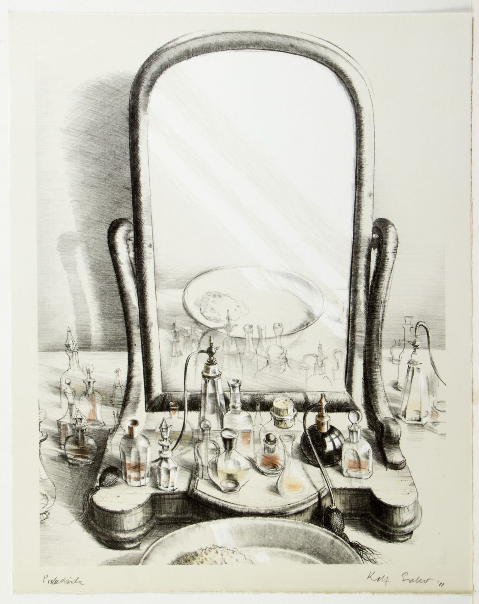 Escher, Rolf. 1936 HagenIm Spiegel. Bibliothek. 3 Lithographien. 1 Radierung. Sign. Bis 70 x 54 - Bild 2 aus 5